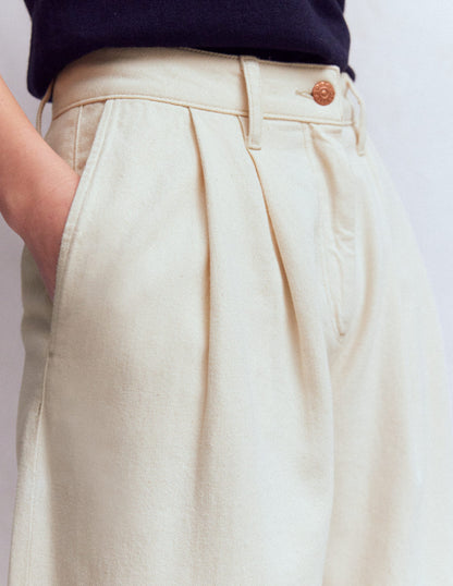 Pleated Wide Leg Jeans-Ecru-3