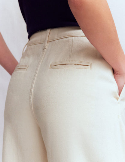 Pleated Wide Leg Jeans-Ecru-6