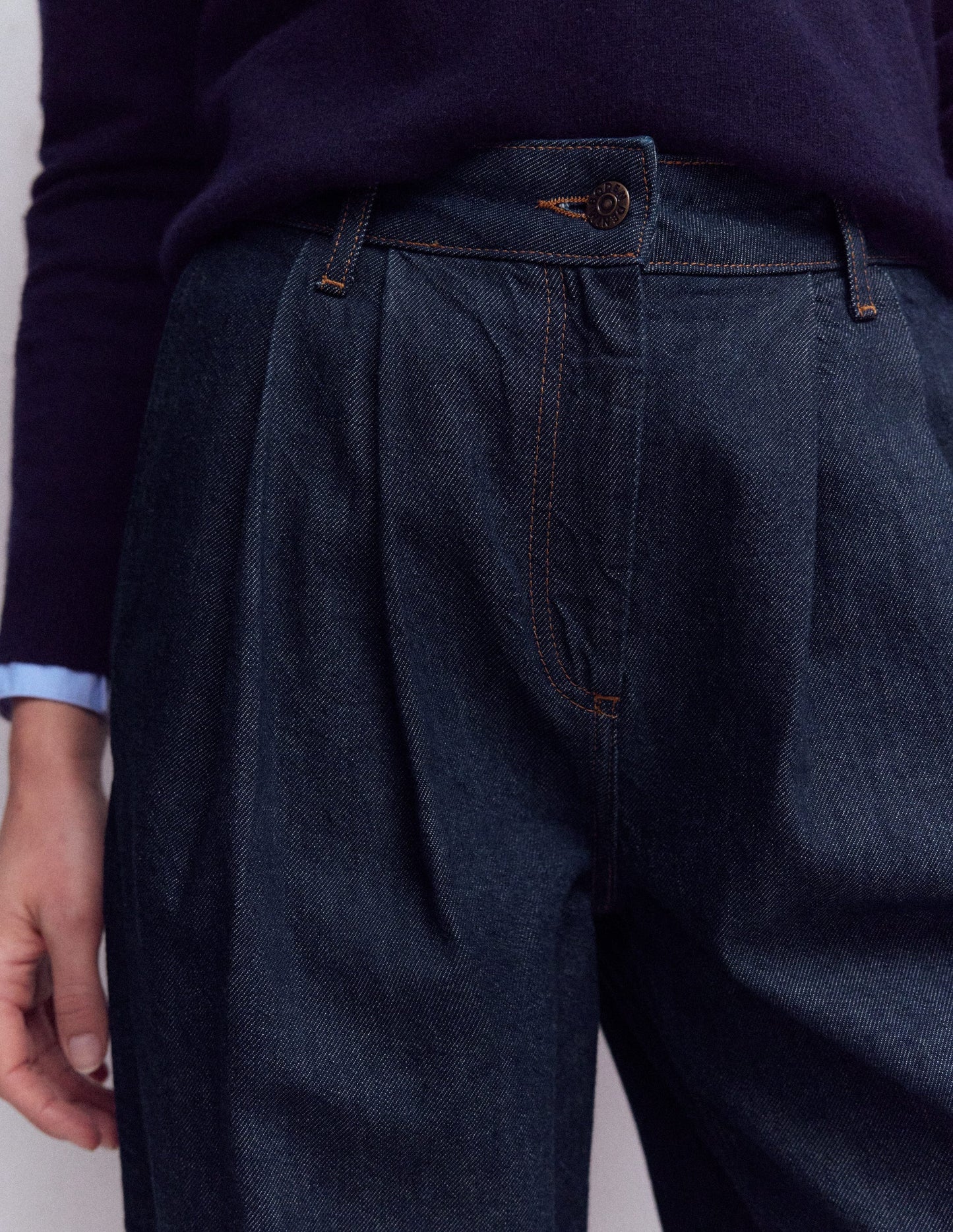 Pleated Wide Leg Jeans-Indigo Rinse