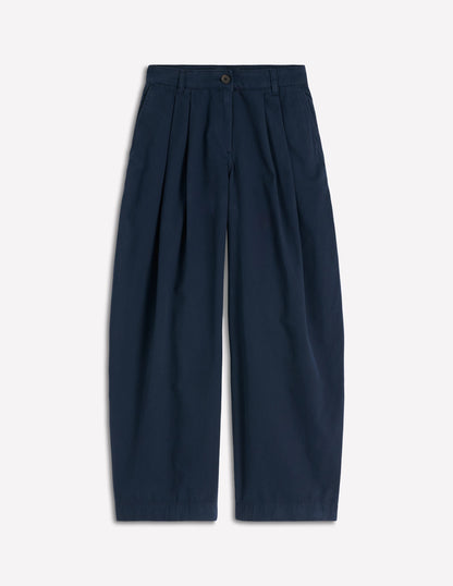 Pleat Barrel Leg Trousers-Navy-5