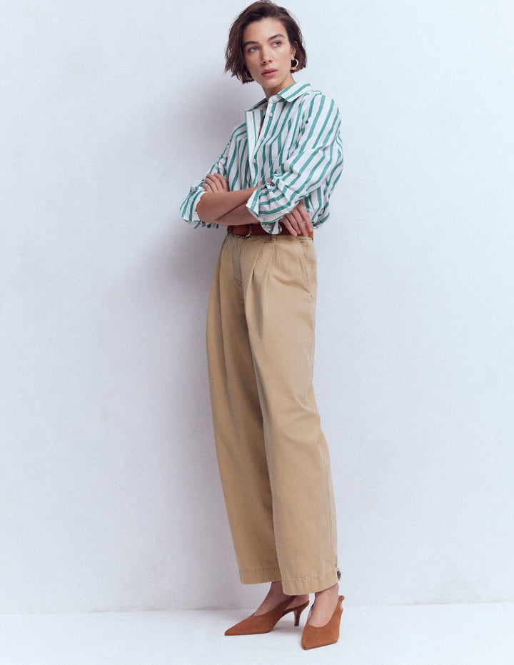 Pleat Barrel Leg Trousers-Stone