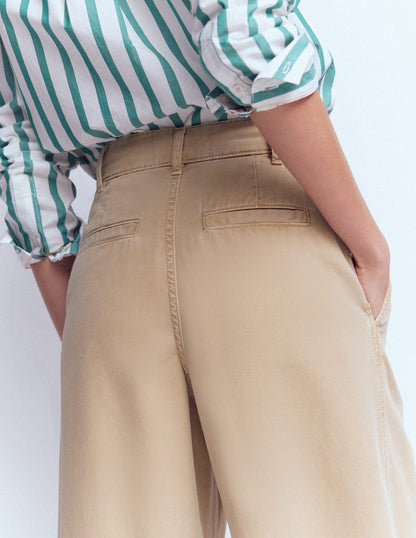 Pleat Barrel Leg Trousers-Stone-3