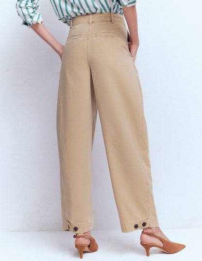 Pleat Barrel Leg Trousers-Stone-4