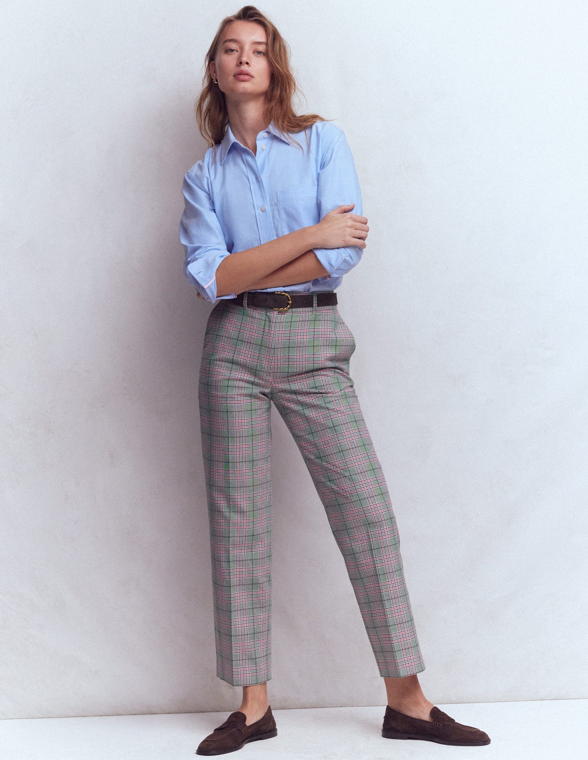 Canonbury Tailored Trousers-Green, Pink and Brown Check-1