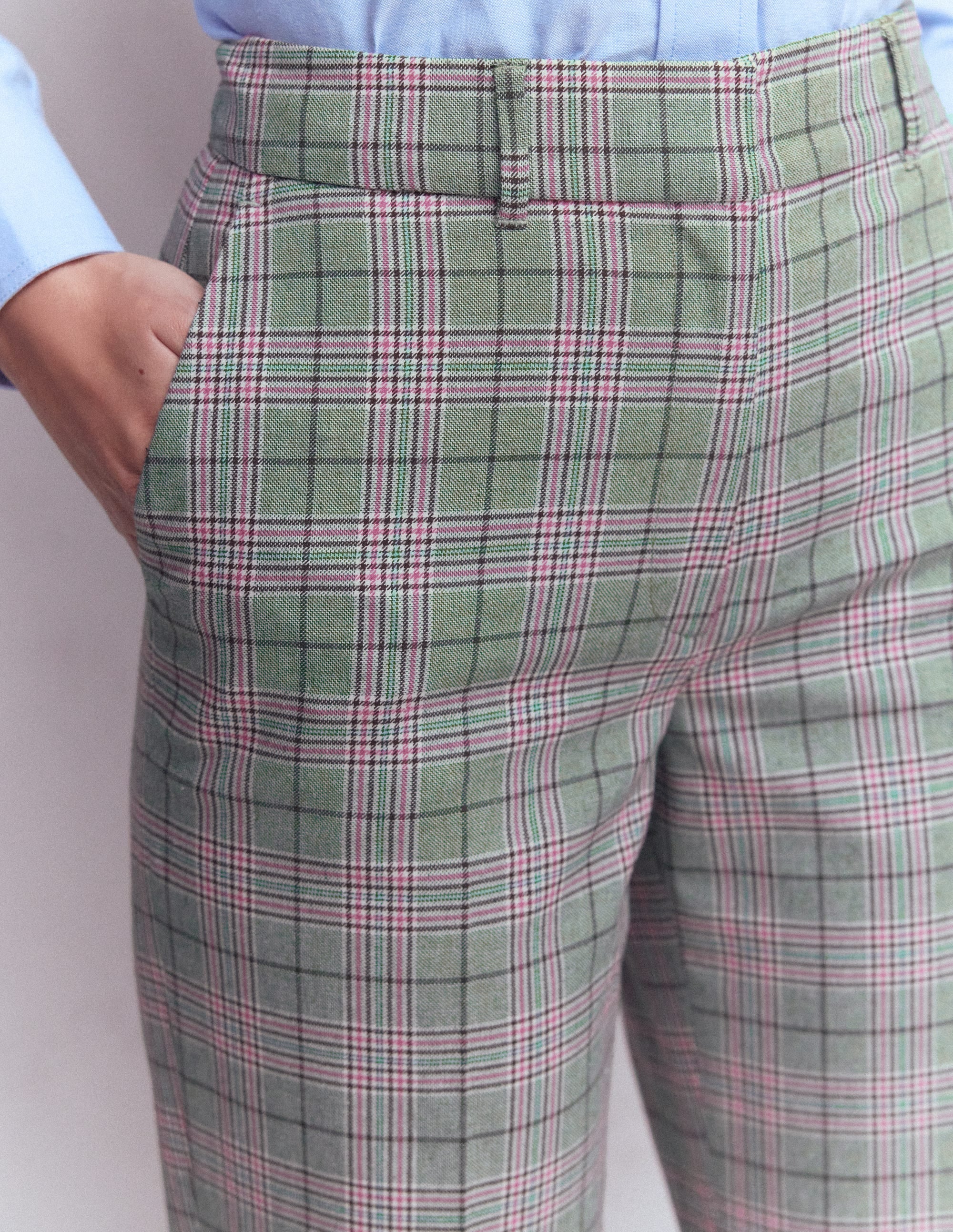 Canonbury Tailored Trousers-Green, Pink and Brown Check - Image 2
