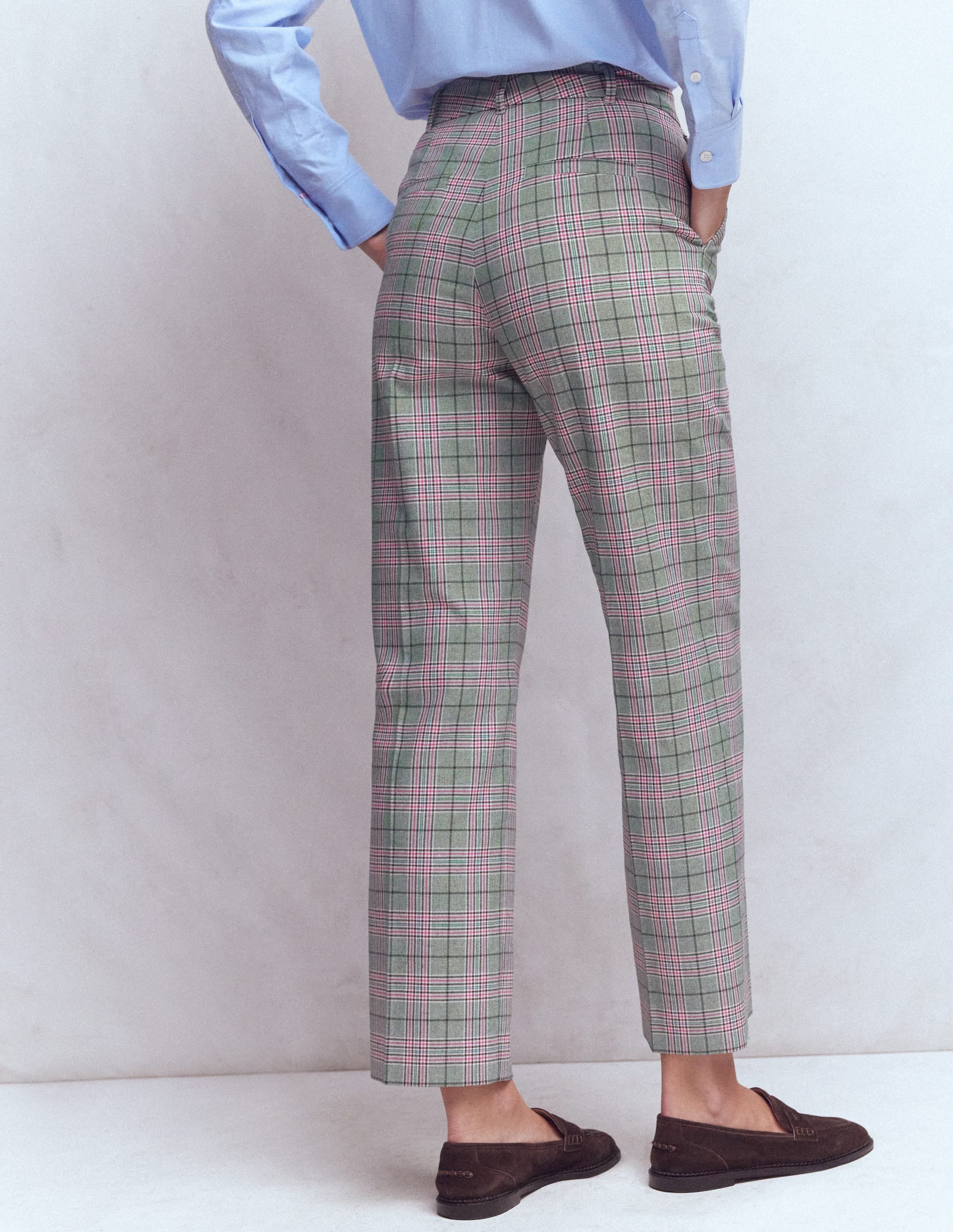 Canonbury Tailored Trousers-Green, Pink and Brown Check - Image 3