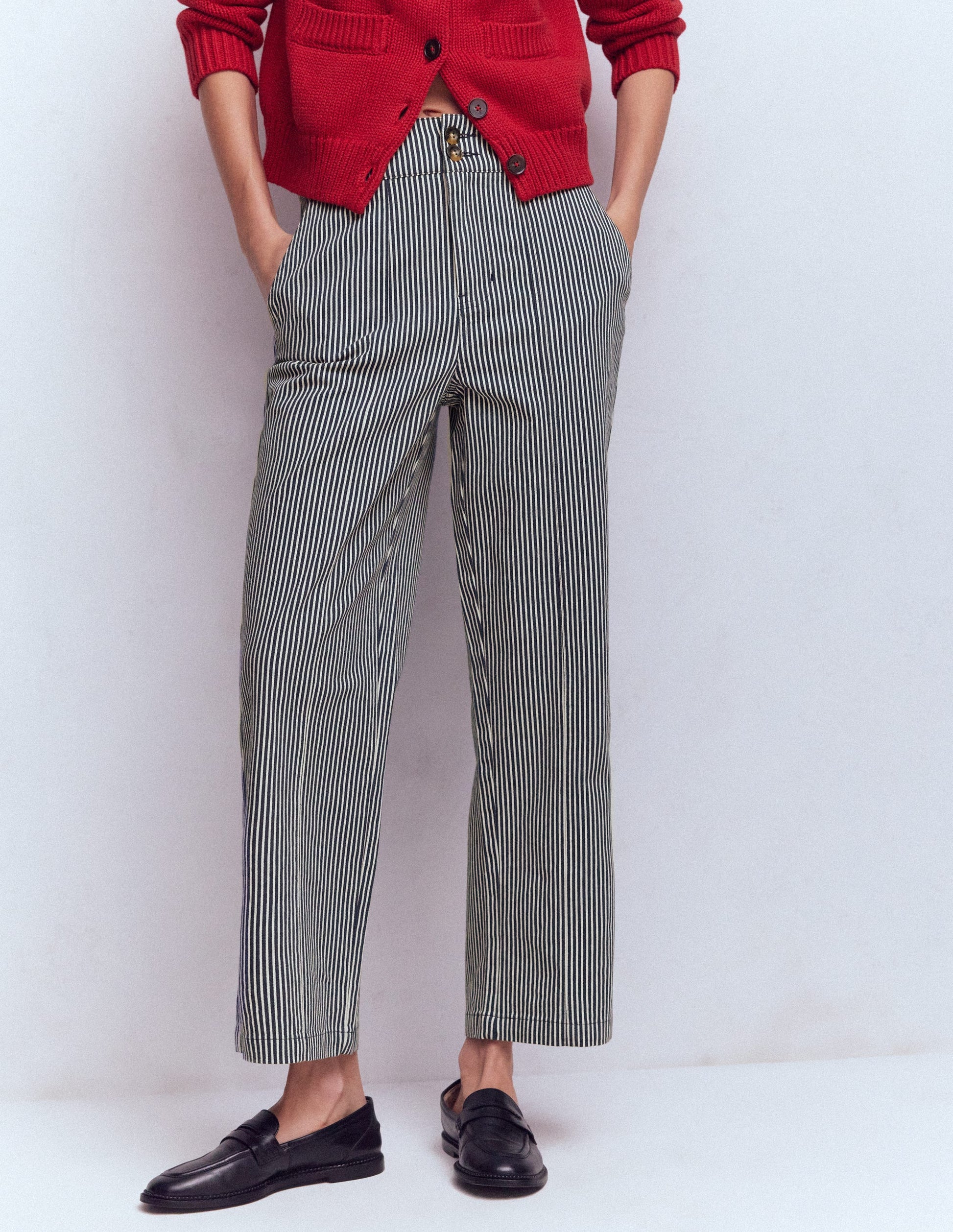 Straight Leg Chino Trousers-Blue and Ivory Stripe-4