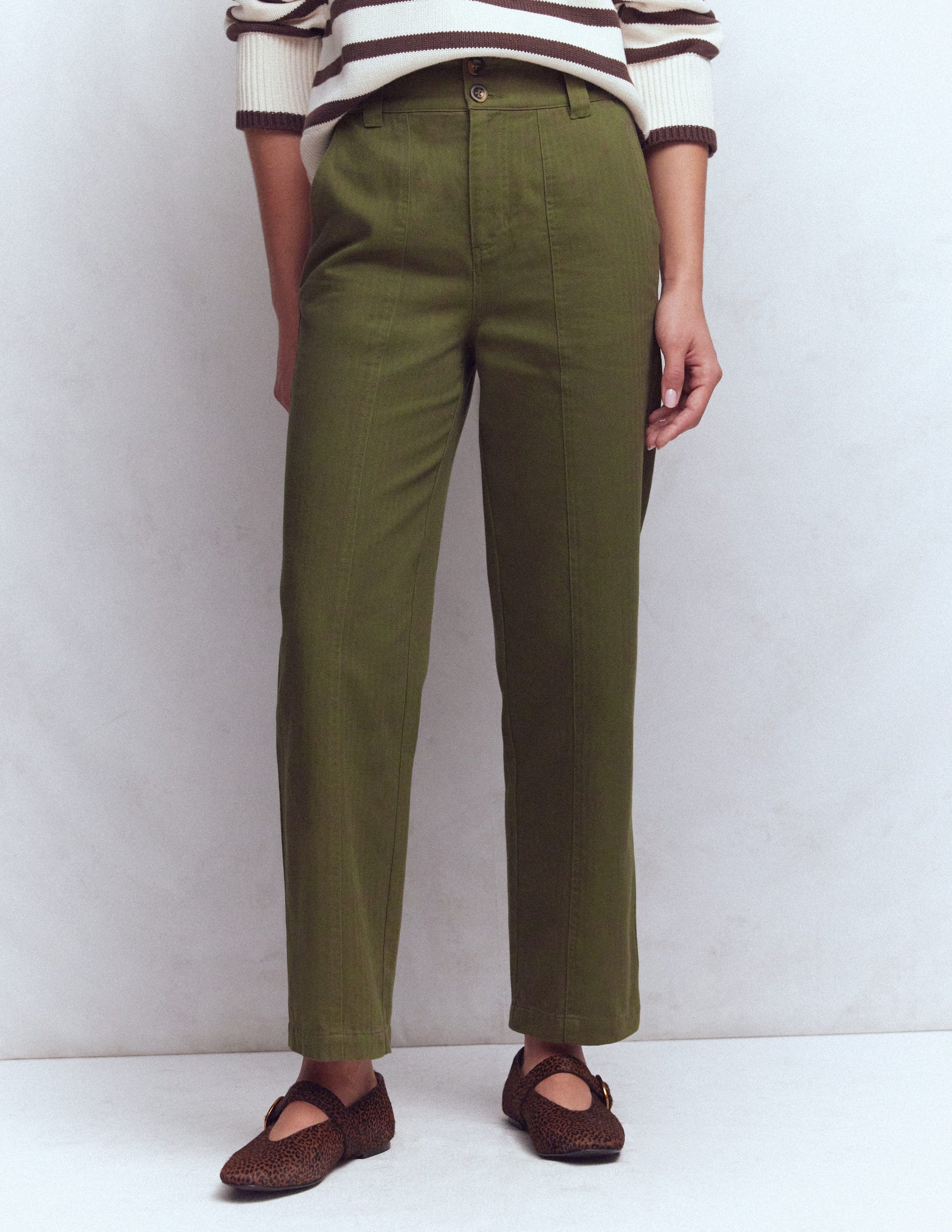 Straight Leg Chino Trousers-Woodland Green Herringbone-4