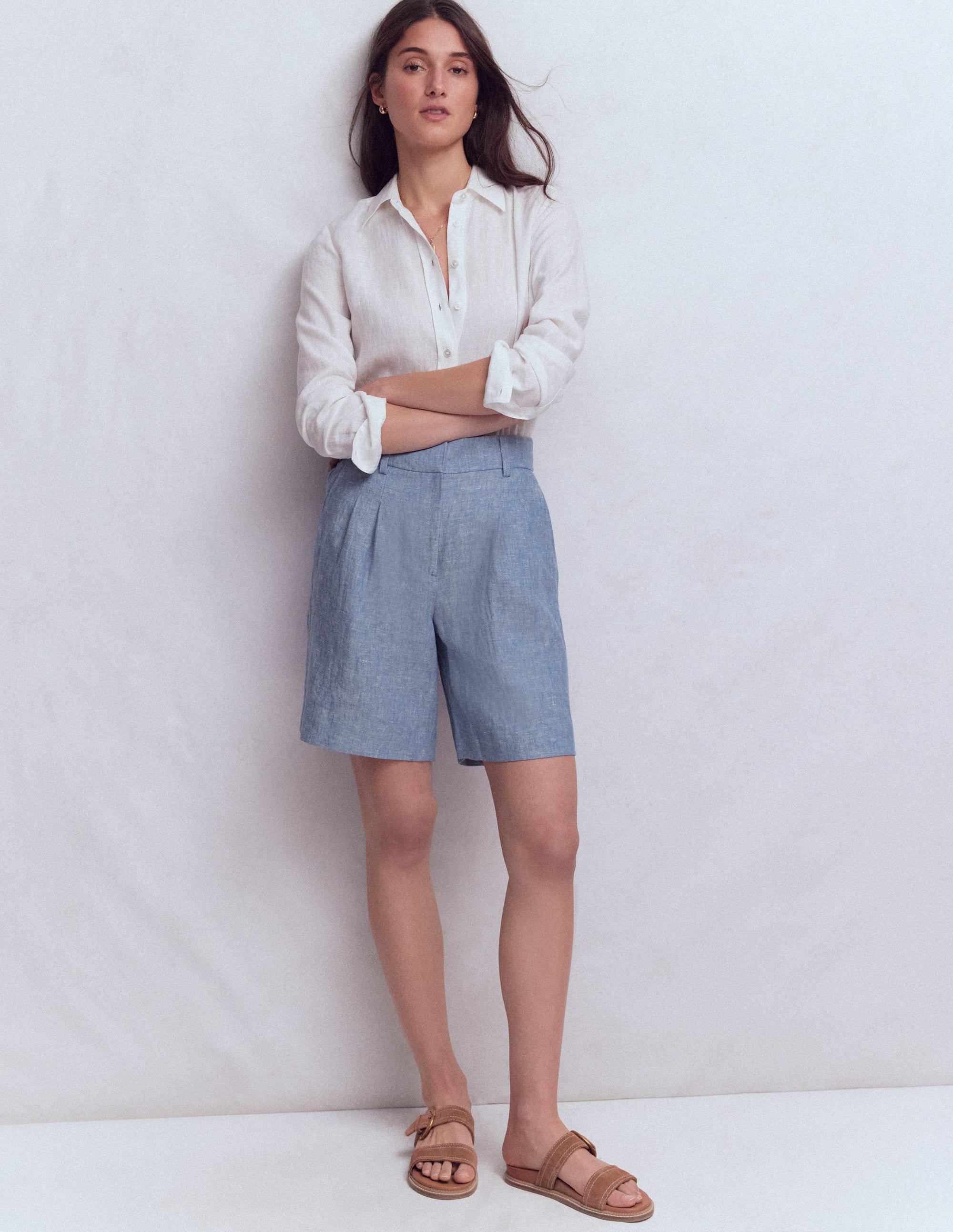 Kensington Linen Shorts-Blue Chambray - Image 1