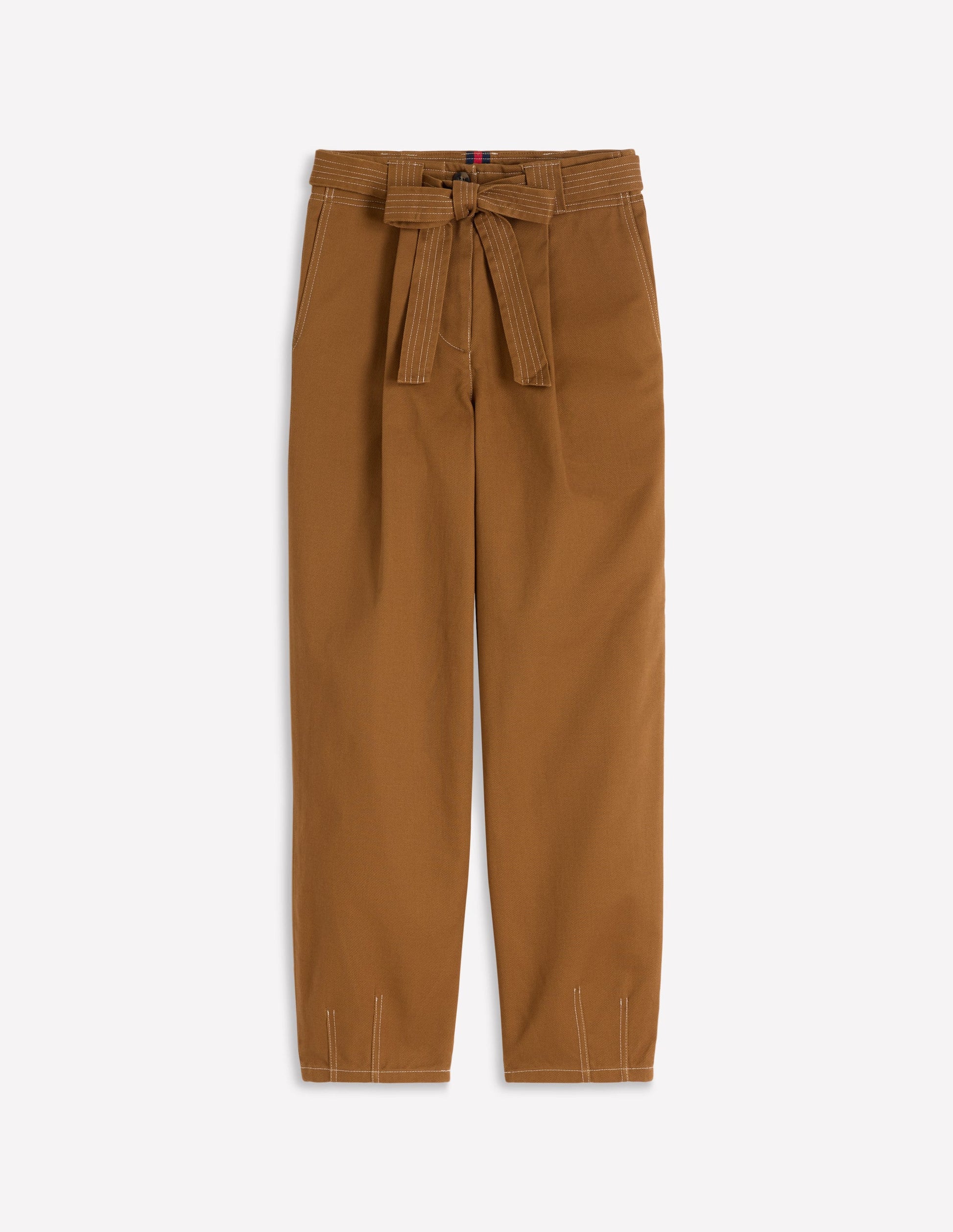 Belted Barrel Leg Trousers-GINGERBREAD-6