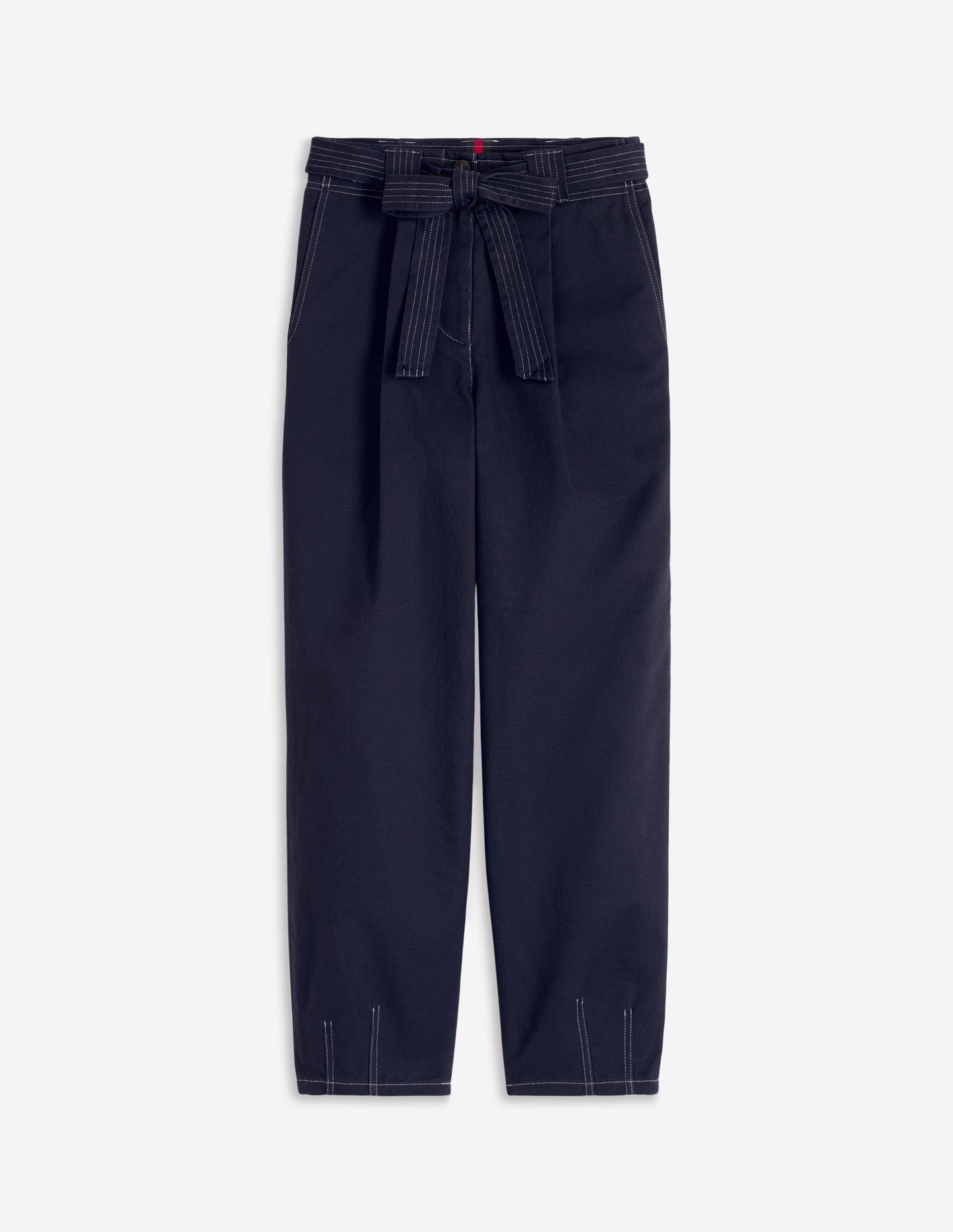 Belted Barrel Leg Trousers-Navy