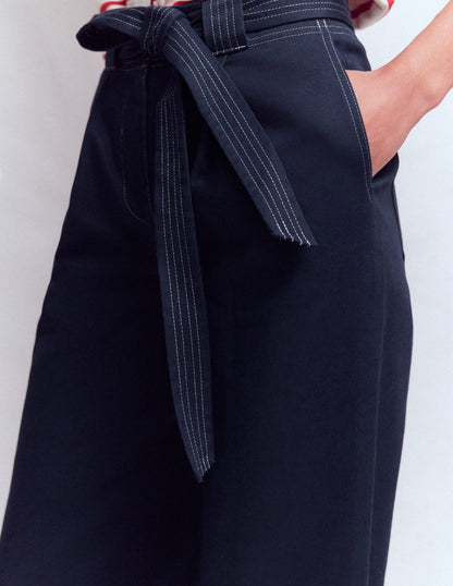 Belted Barrel Leg Trousers-Navy-2