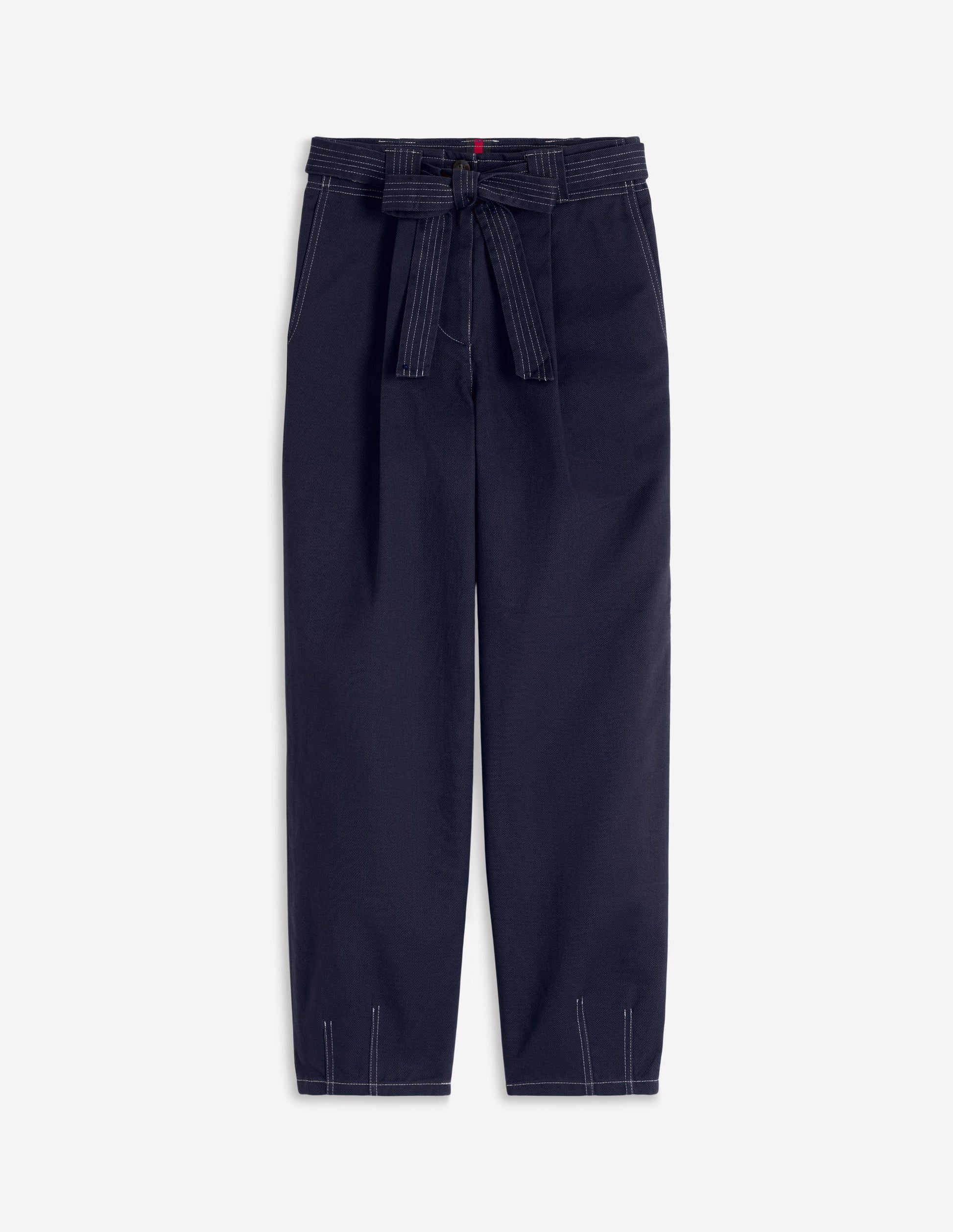 Belted Barrel Leg Trousers-Navy-6