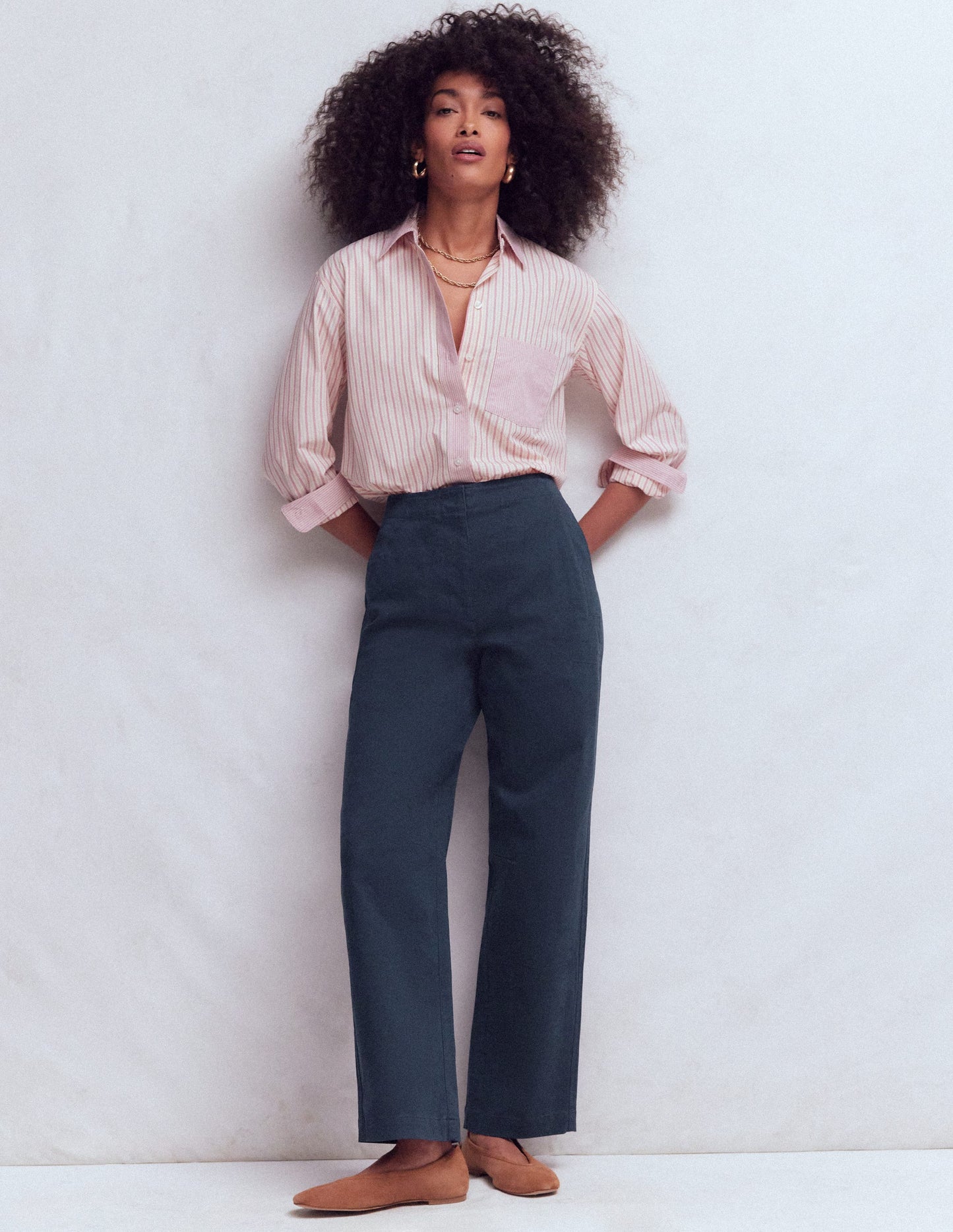 Barrel Leg Chino Trousers-Navy