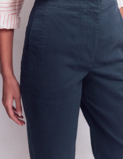 Barrel Leg Chino Trousers-Navy-2