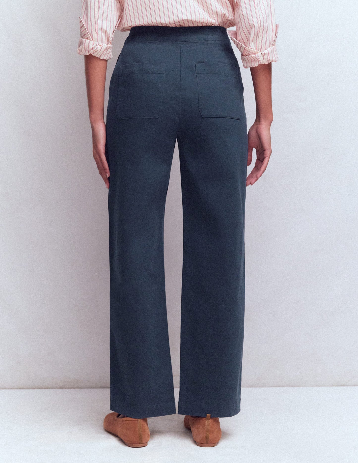 Barrel Leg Chino Trousers-Navy