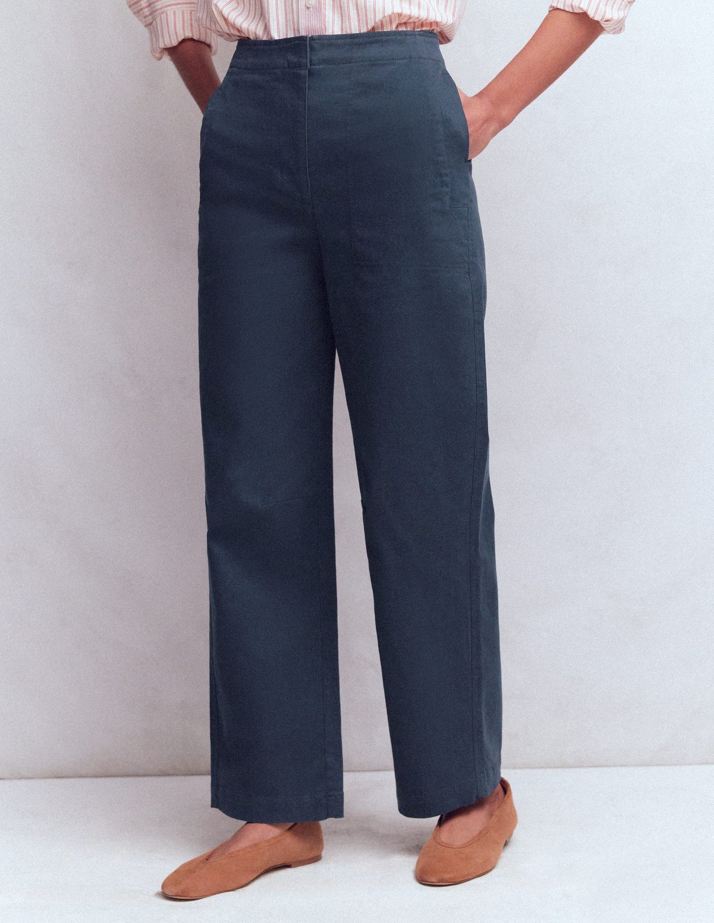 Barrel Leg Chino Trousers-Navy