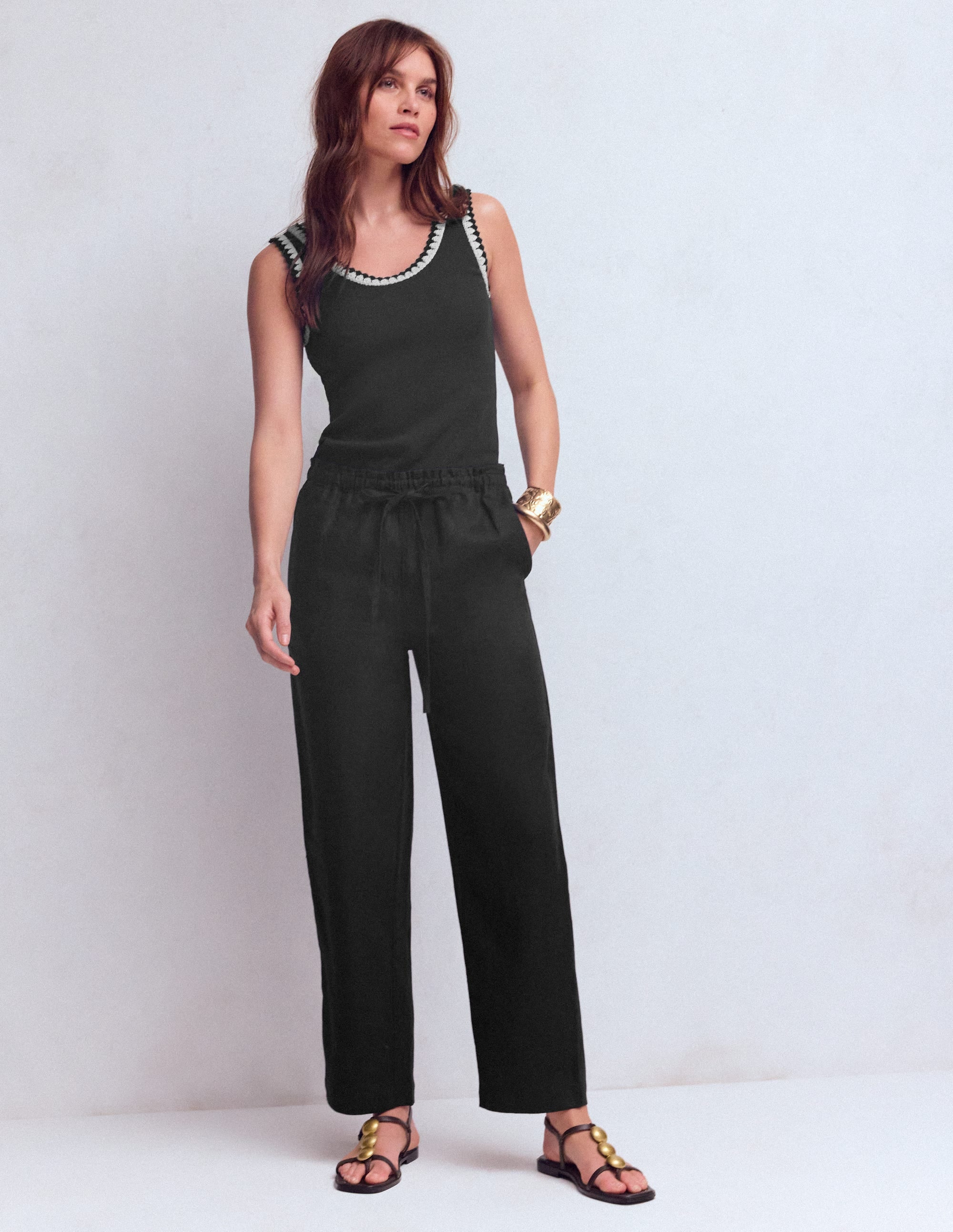 Islington Linen Crop Trousers-Black - Image 1