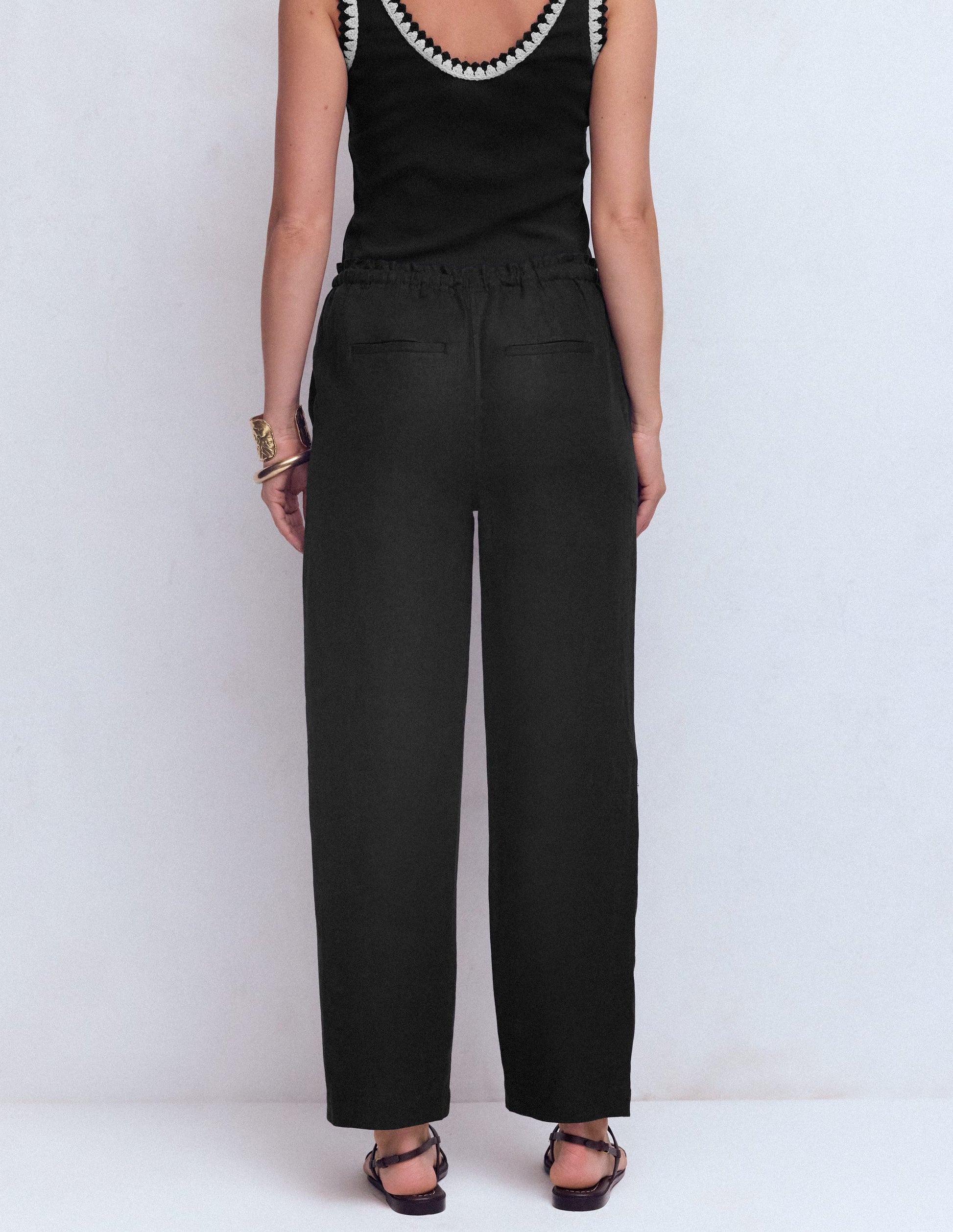 Islington Linen Crop Trousers-Black-3