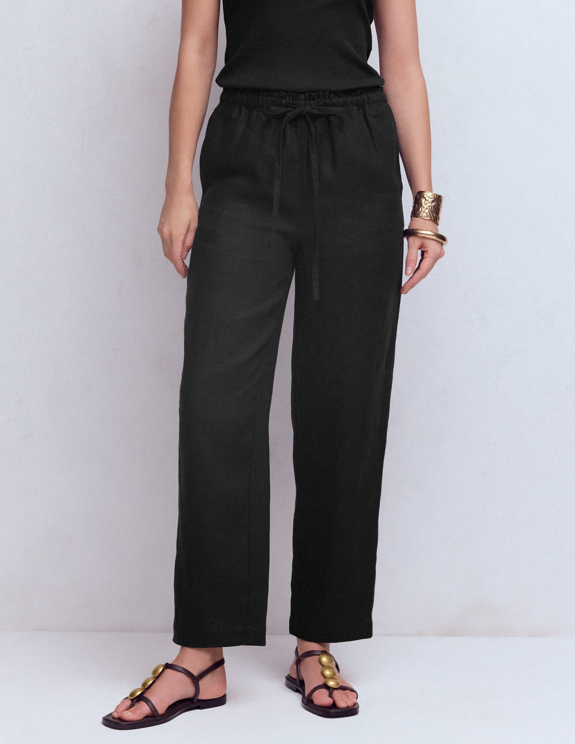 Islington Linen Crop Trousers-Black-4