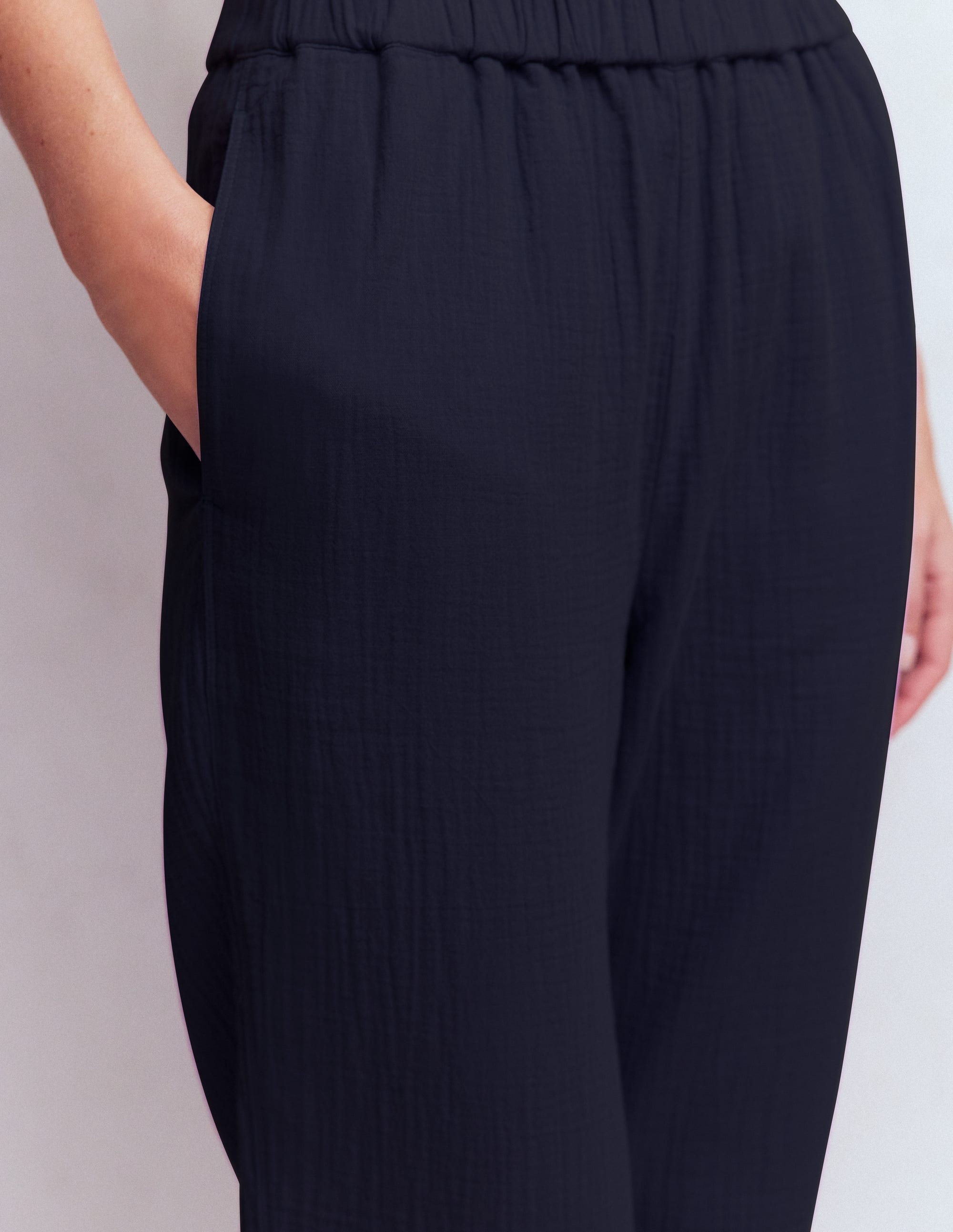 Double Cloth Crop Trousers-Navy - Image 2