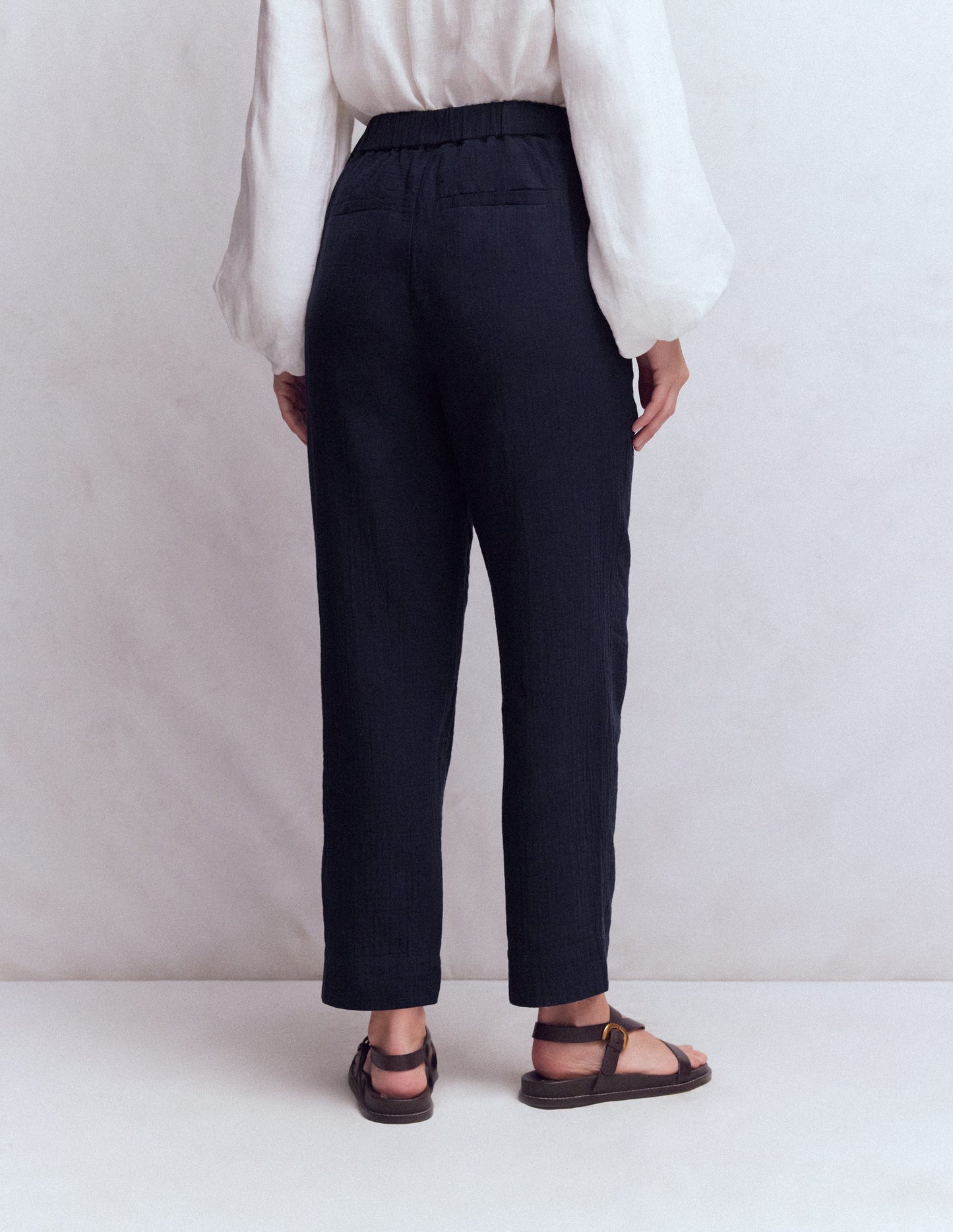 Double Cloth Crop Trousers-Navy