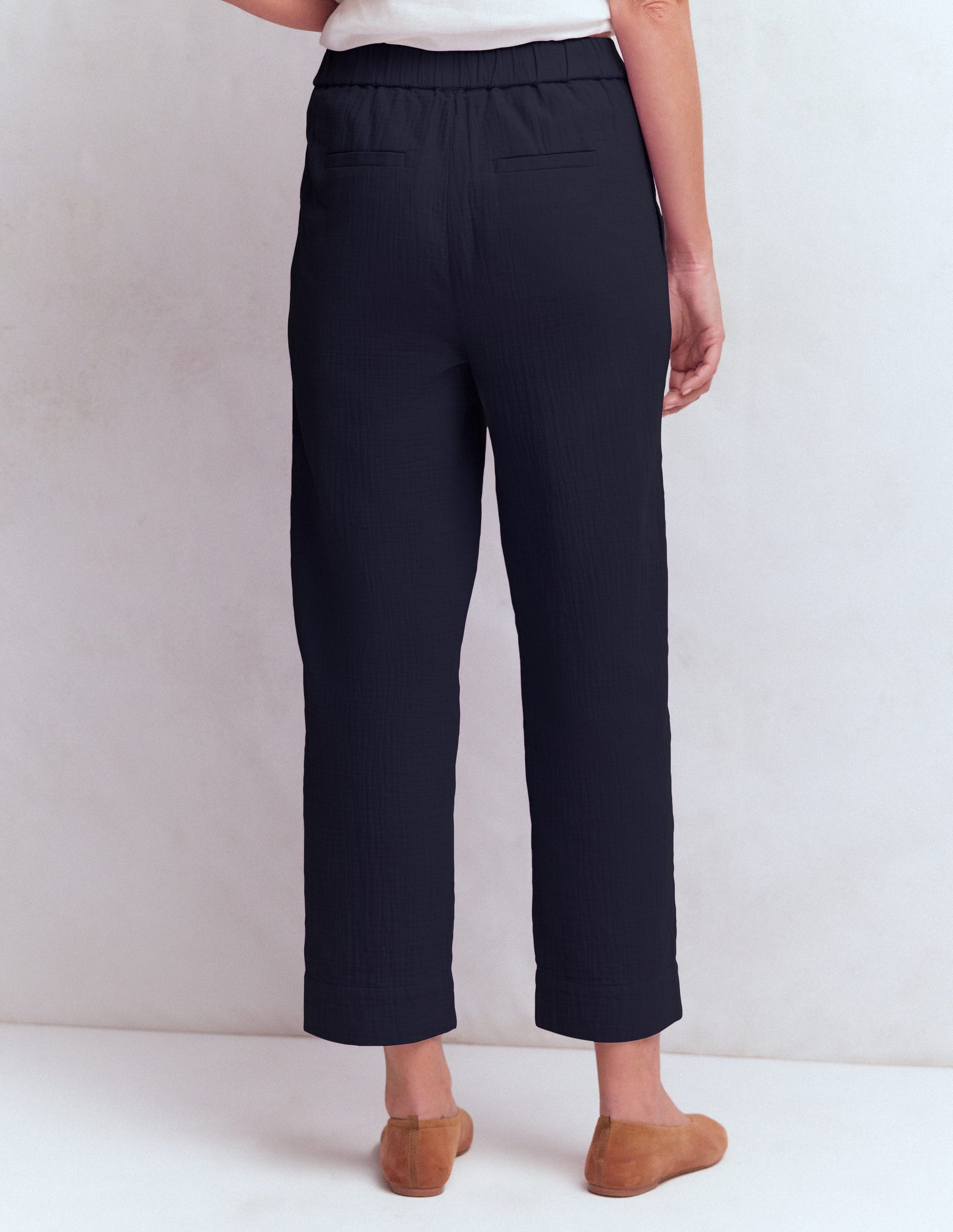 Double Cloth Crop Trousers-Navy-3