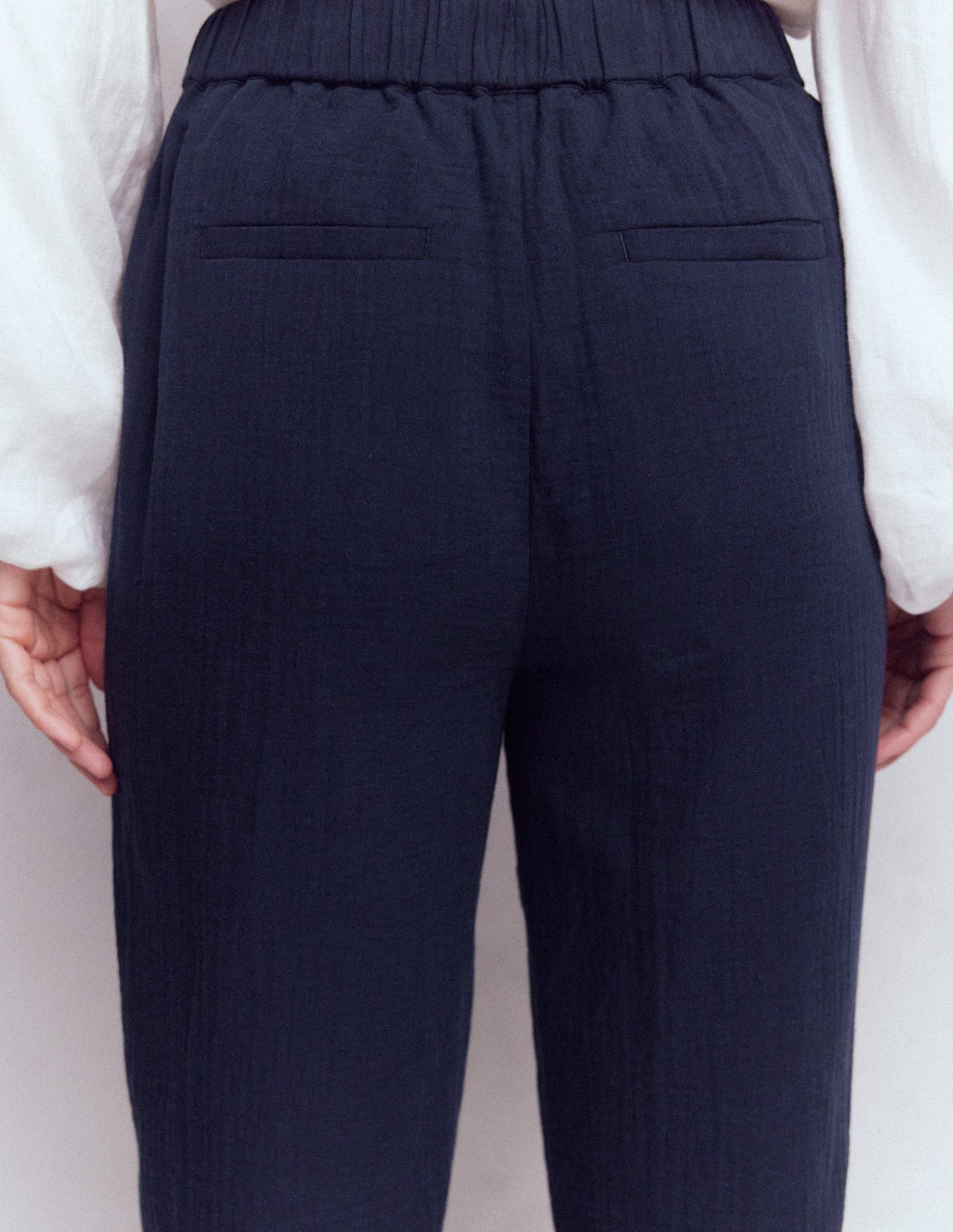 Double Cloth Crop Trousers-Navy