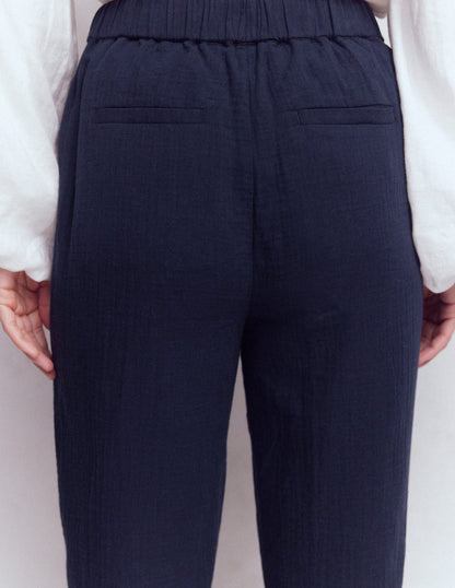 Double Cloth Crop Trousers-Navy-5