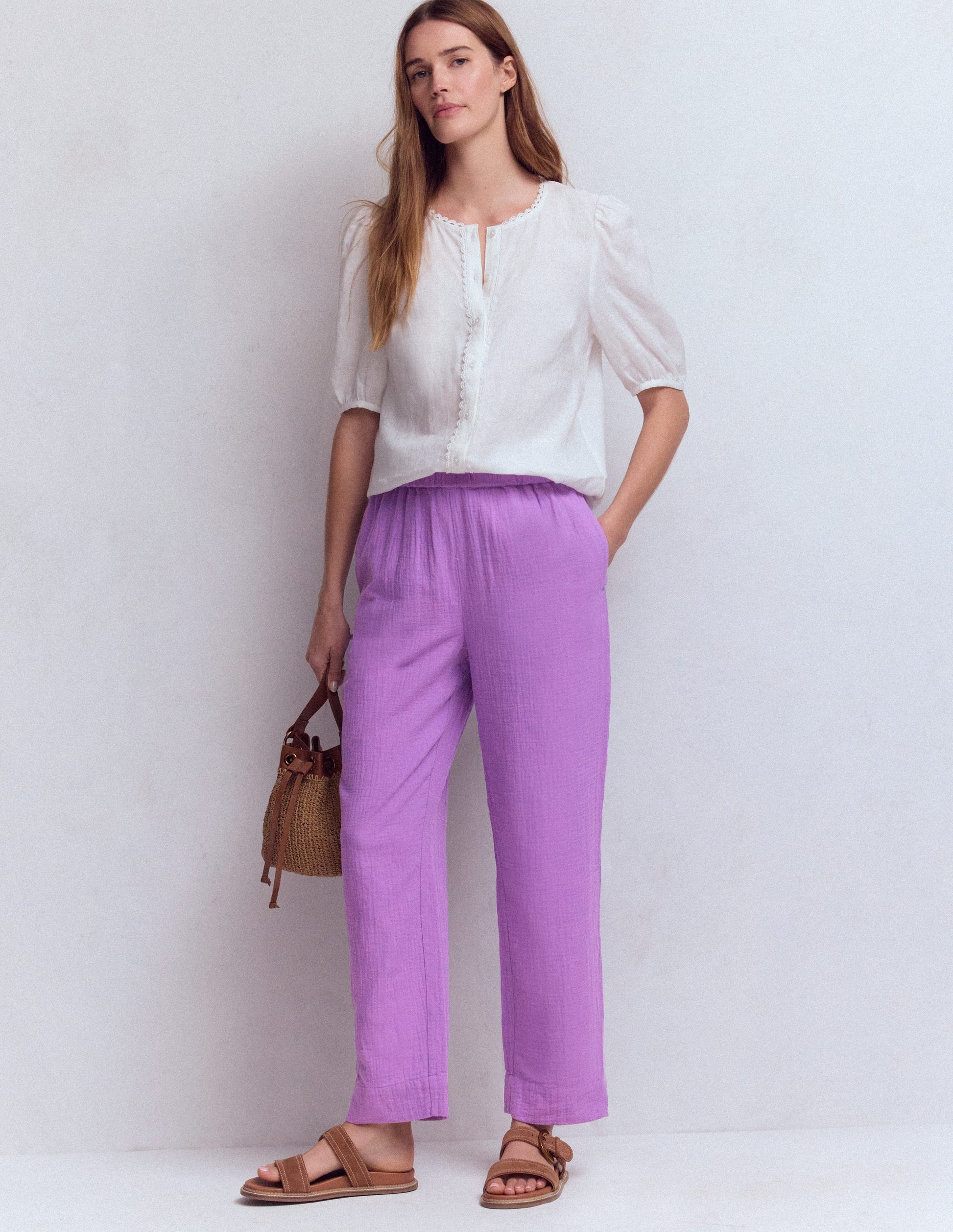 Double Cloth Crop Trousers-Amethyst Purple-1