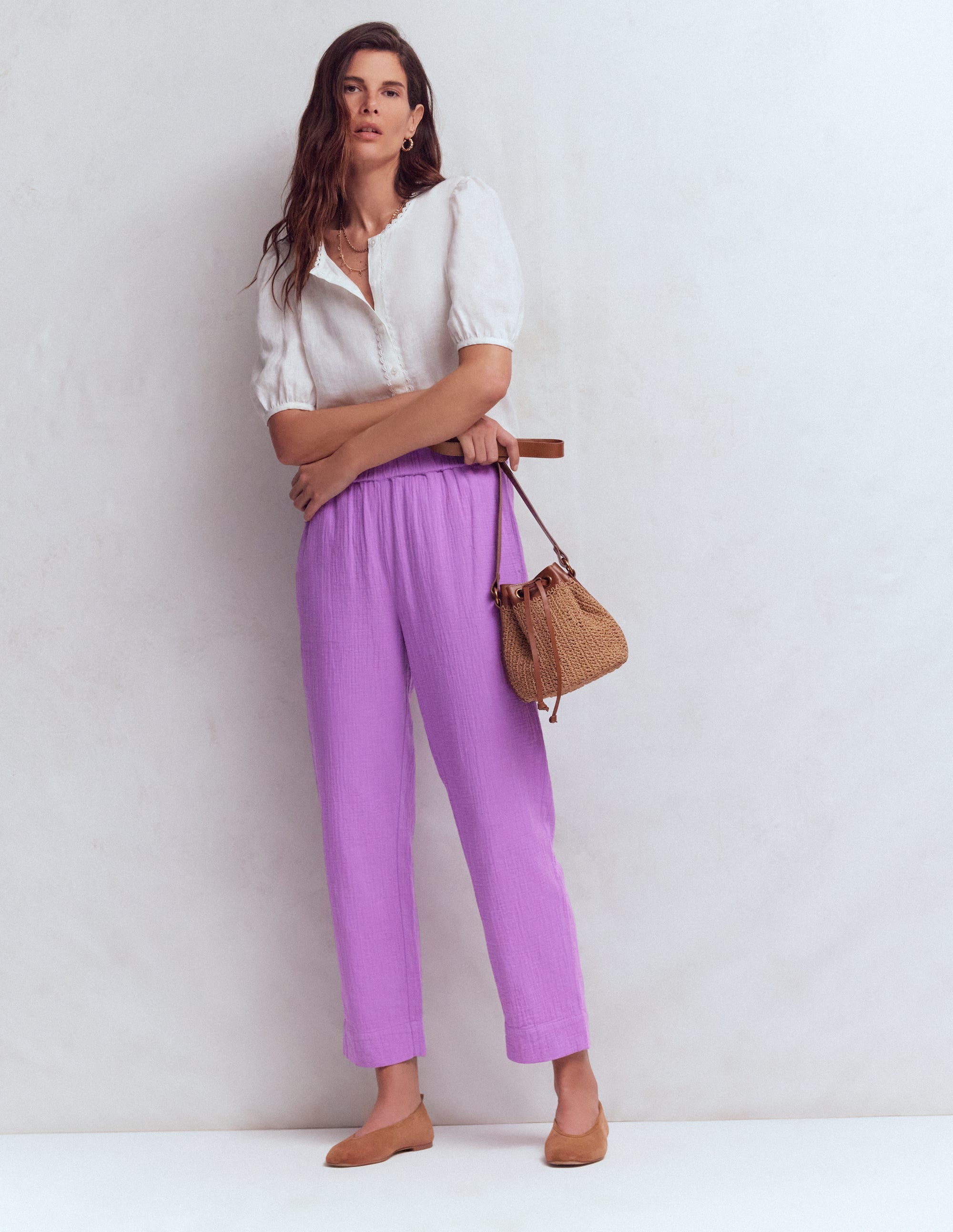 Double Cloth Crop Trousers-Amethyst Purple - Image 1
