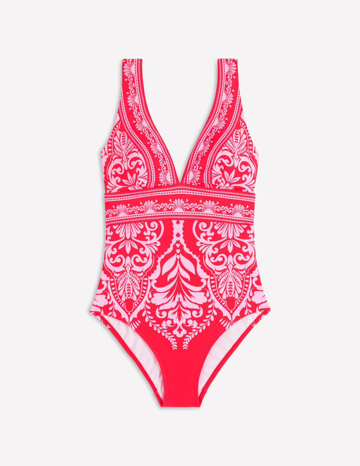 Porto V-neck Swimsuit-Poppy Red, Ornamental Garden - Image 9