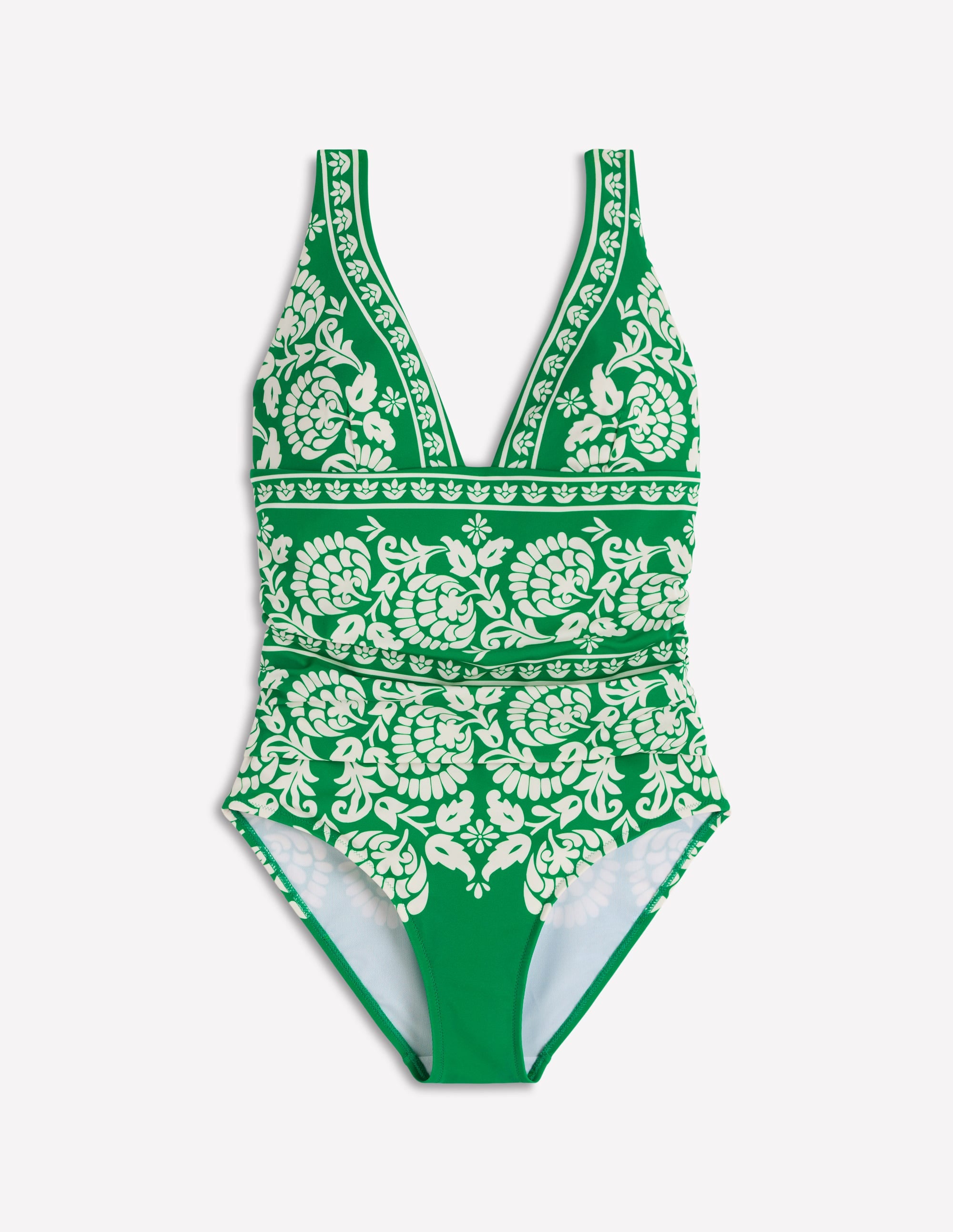 Mykonos Deep V Swimsuit-Green, Ornate Floret - Image 5