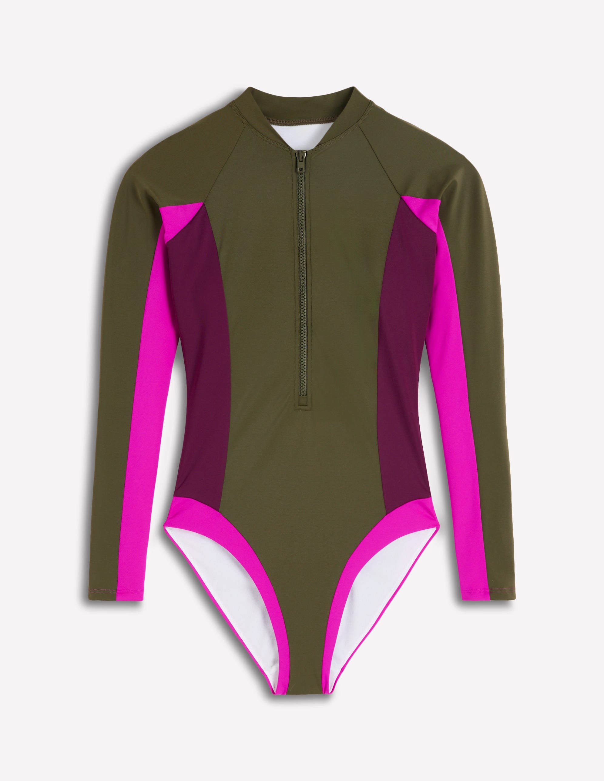 Rash Guard Swimsuit-Khaki, Colourblock - Image 5