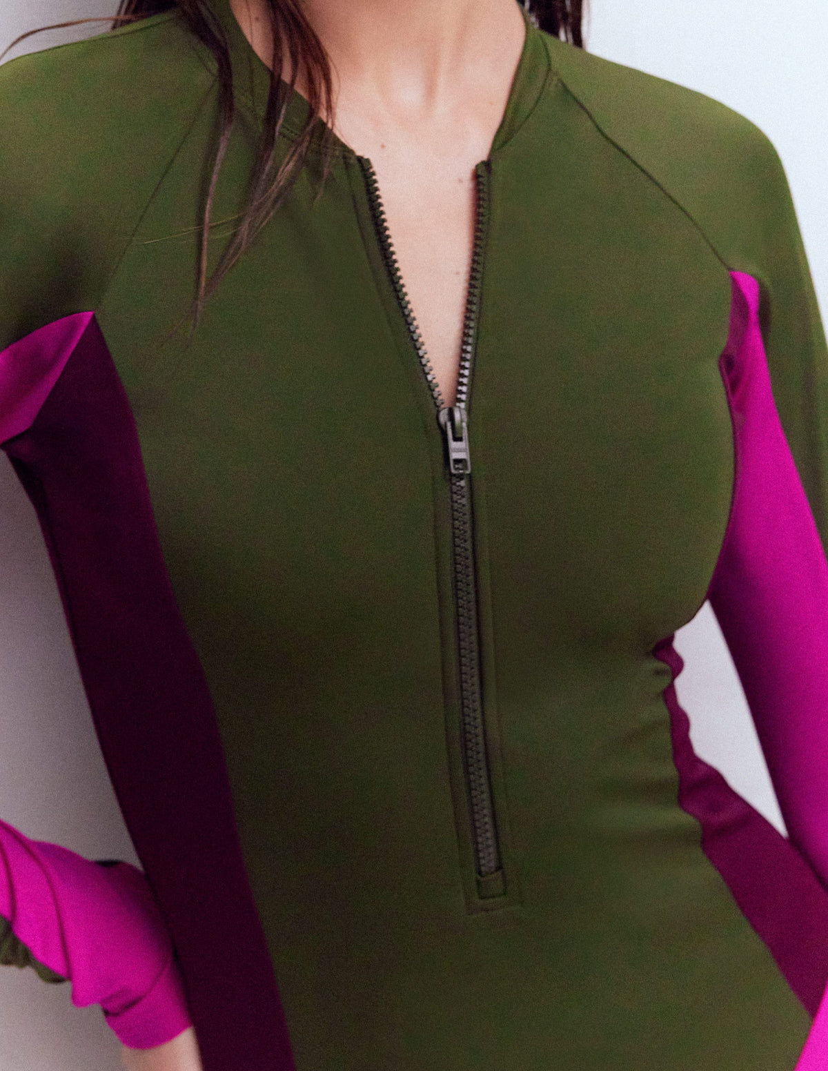 Rash Guard Swimsuit-Khaki, Colourblock - Image 2