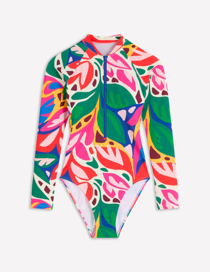 Rash Guard Swimsuit-Multi, Leafy Cascade-6