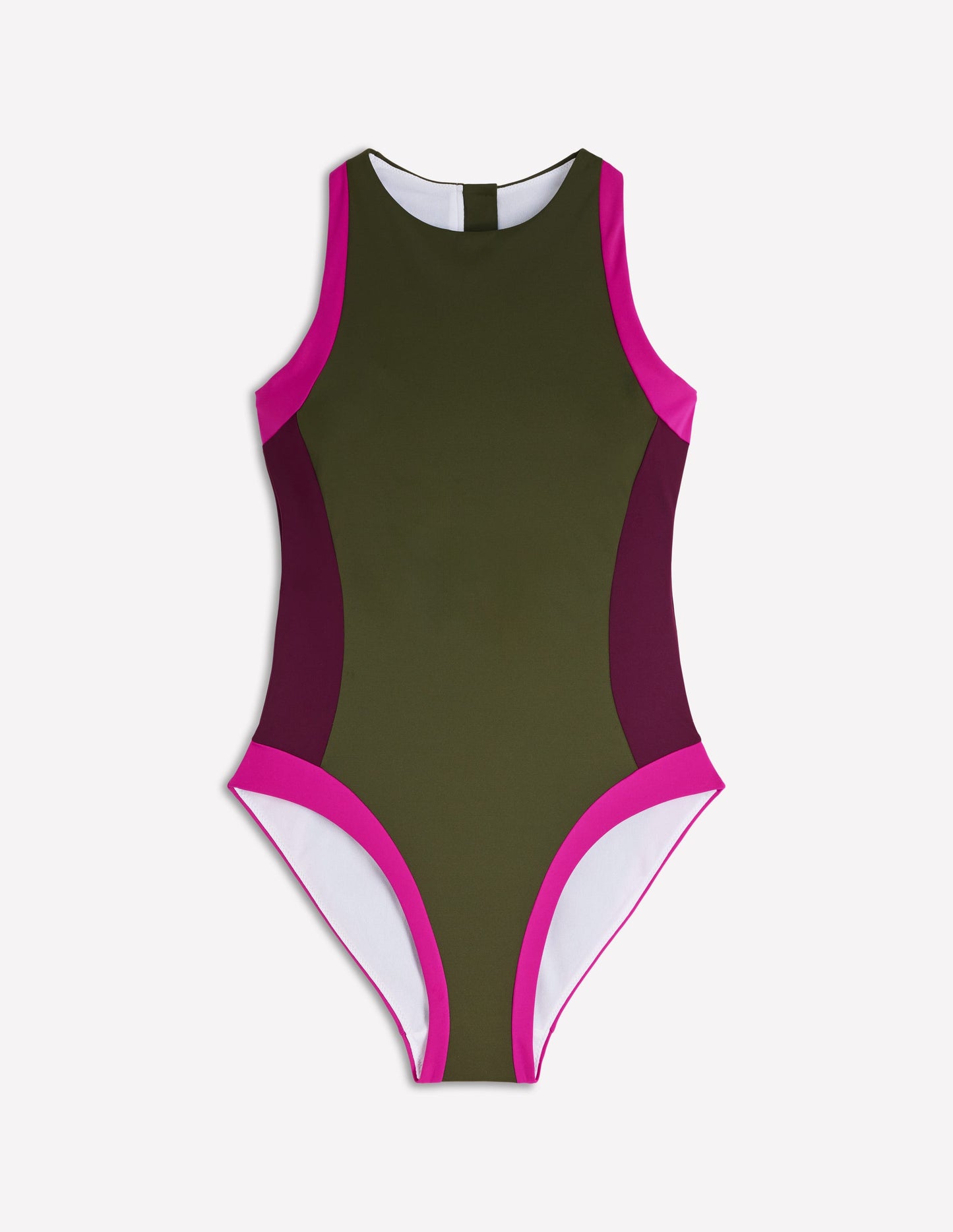 Sporty Rash Guard Swimsuit-Khaki, Colourblock