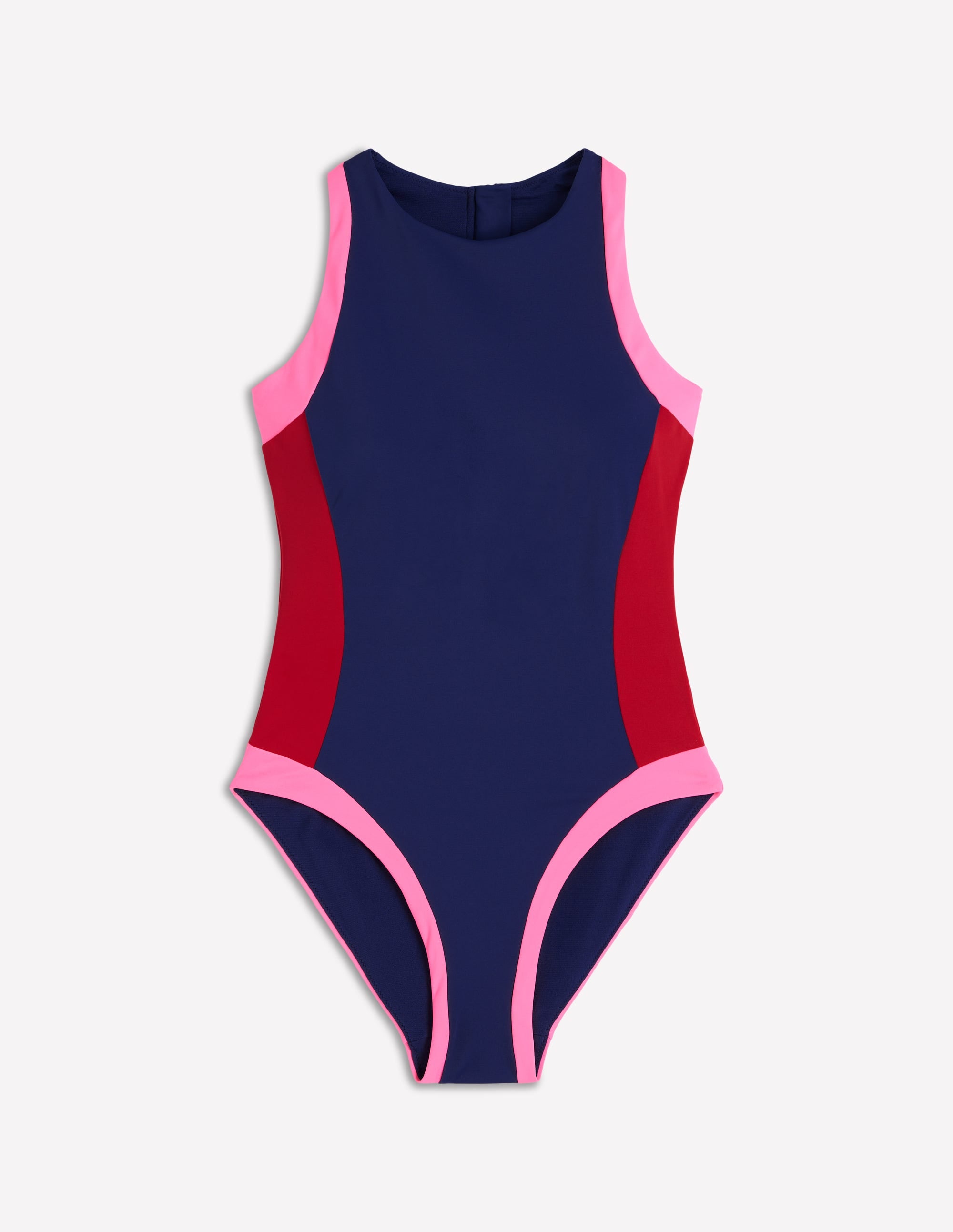 Sporty High Neck Swimsuit-Navy, Colourblock - Image 6