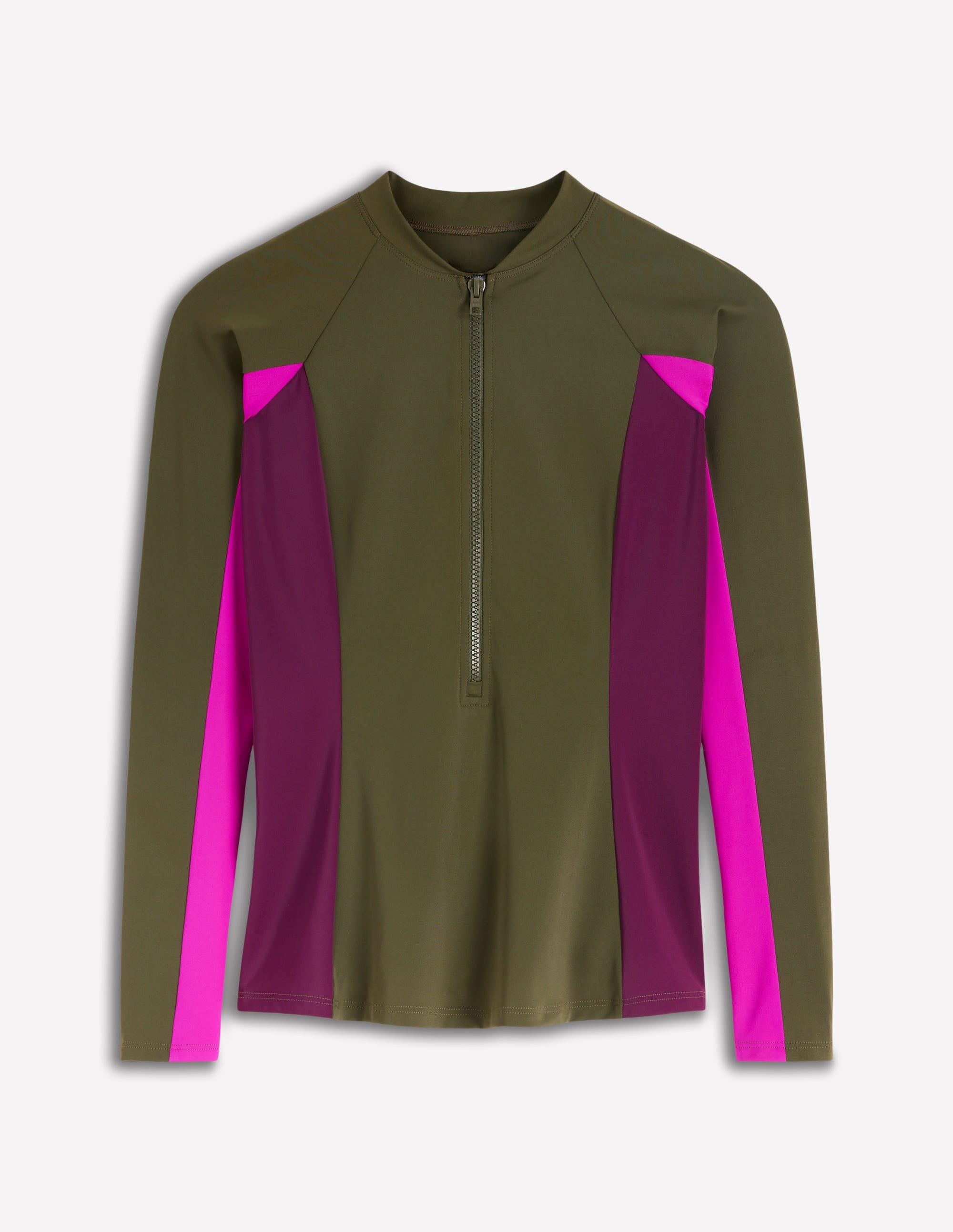 Long Sleeve Rash Guard Top-Khaki Colourblock - Image 5