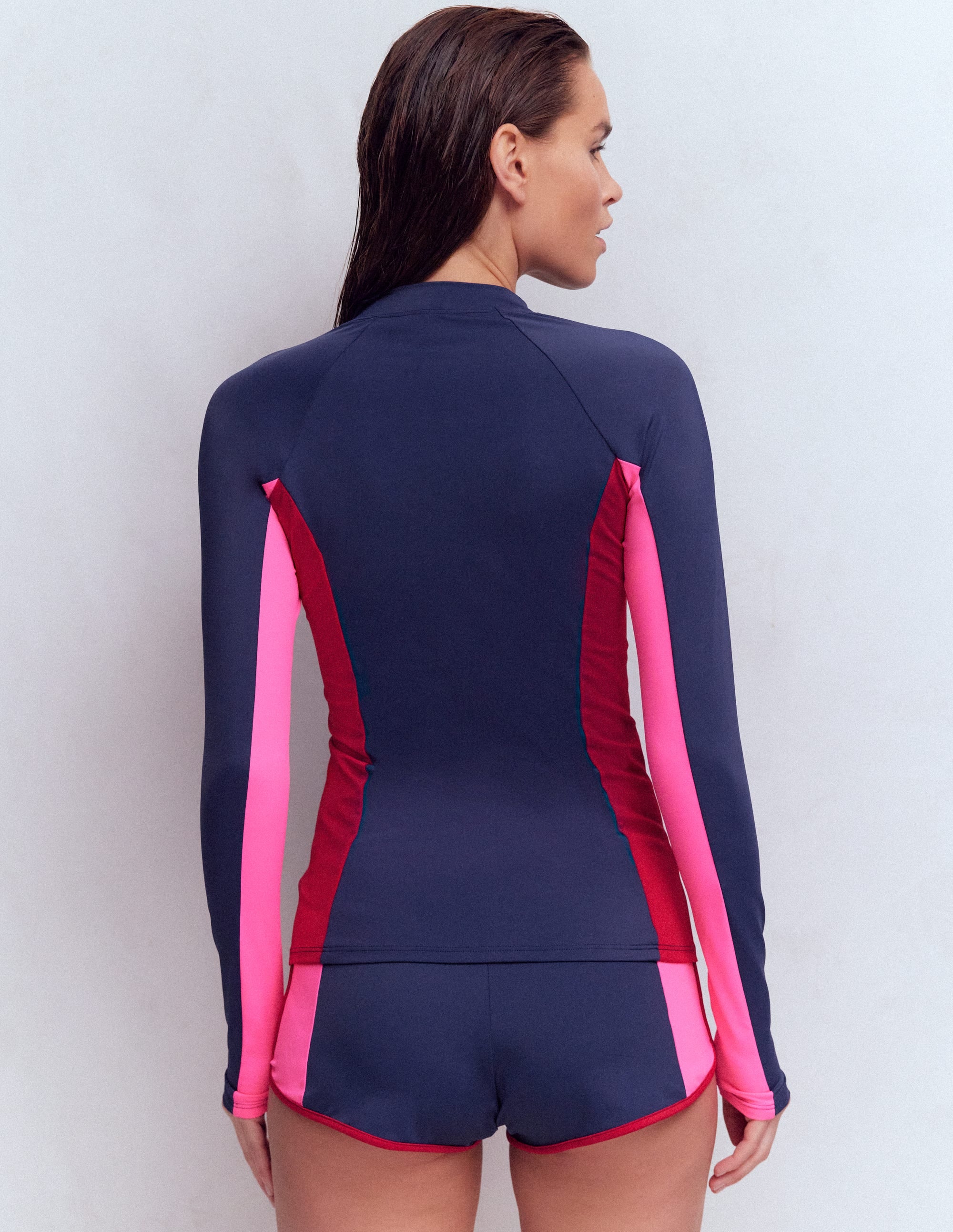 Long Sleeve Rash Guard Top-Navy Colourblock - Image 3