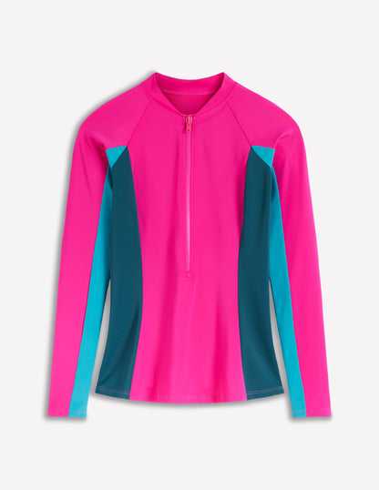 Sun Safe Raglan Rash Vest-Pink Colourblock-5