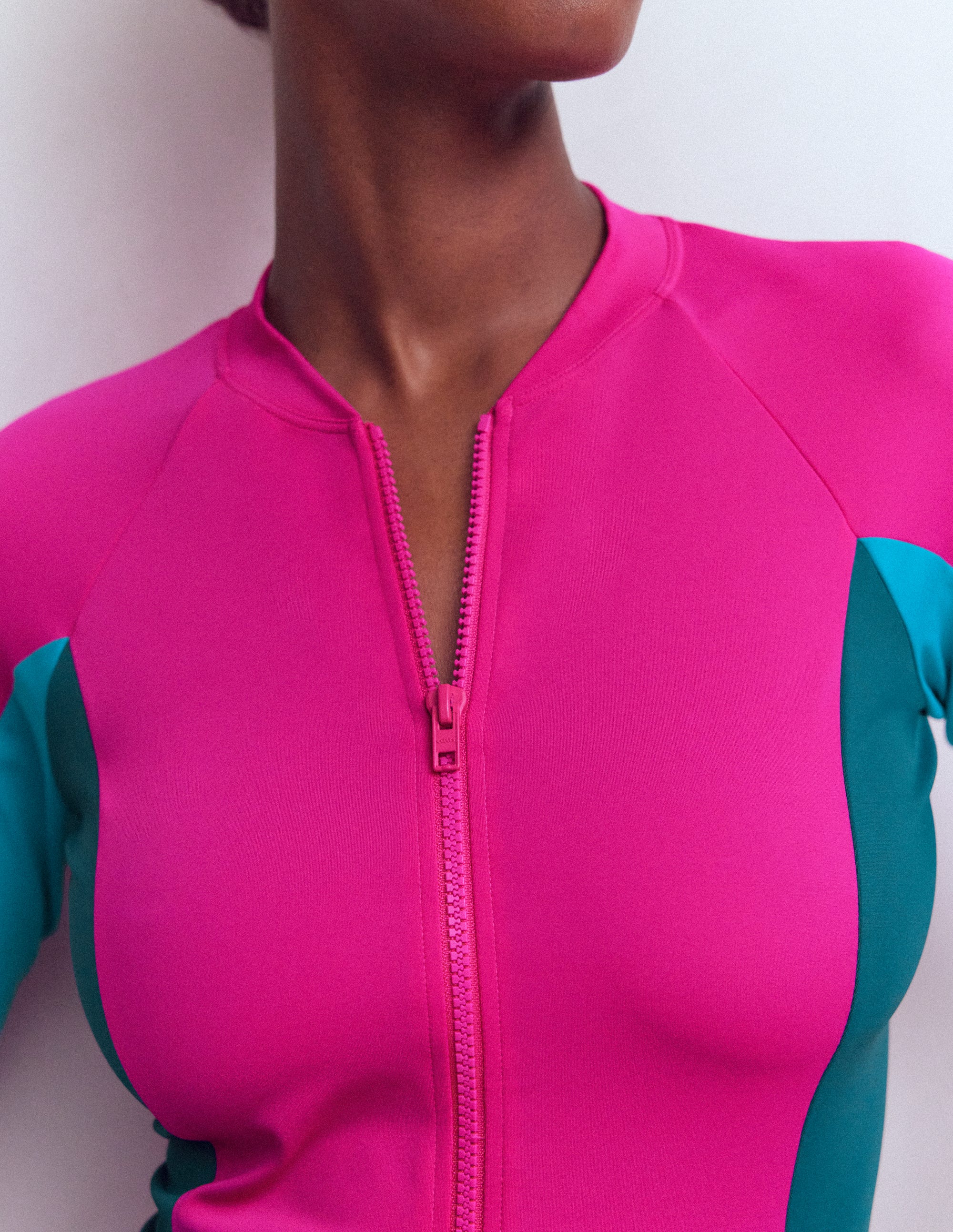 Long Sleeve Rash Guard Top-Pink Colourblock - Image 2