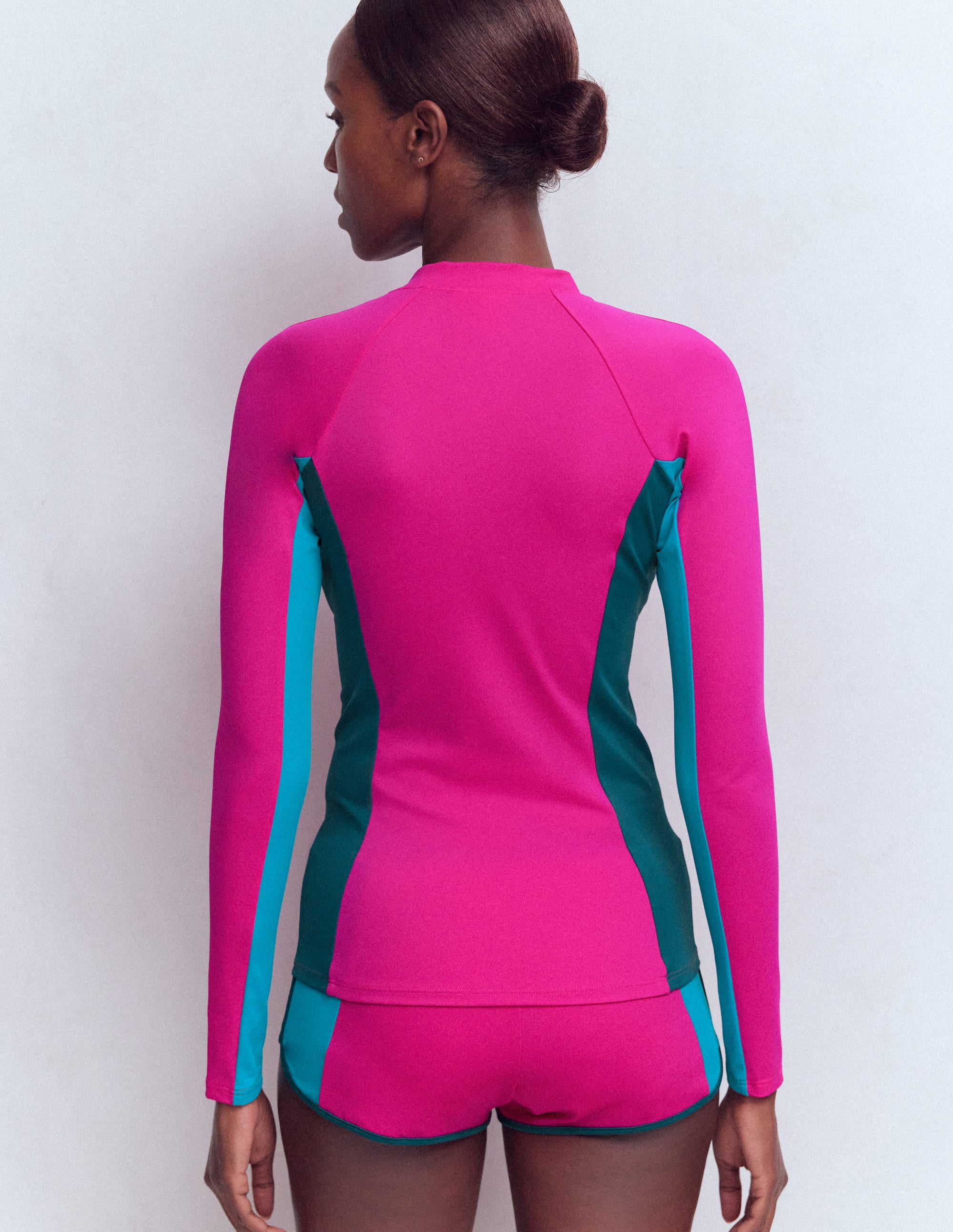 Long Sleeve Rash Guard Top-Pink Colourblock - Image 3