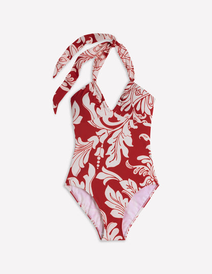 Minori Halter Tie Swimsuit-Salsa, Botanical Flourish-6