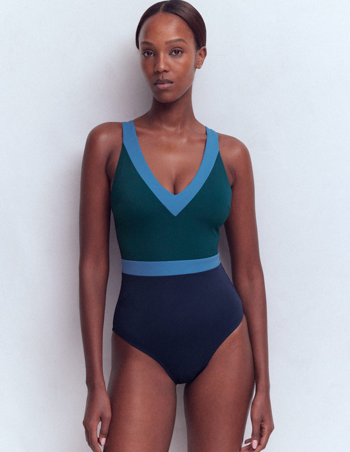 Campania Cross-back Swimsuit-Pacific Green Colourblock