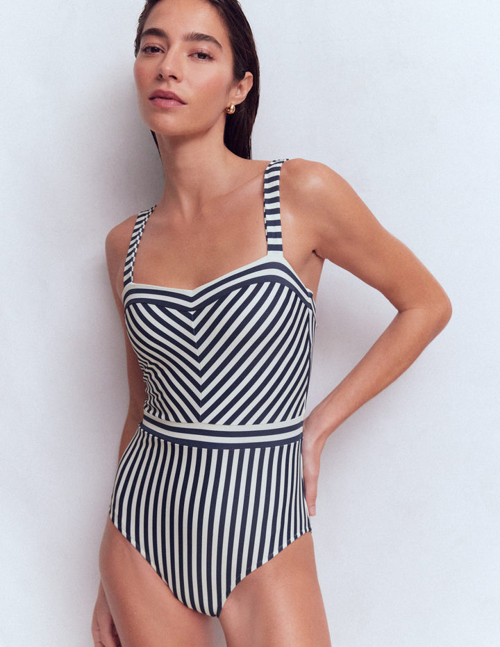 Clean Sweetheart Swimsuit-Navy and Ivory Stripe