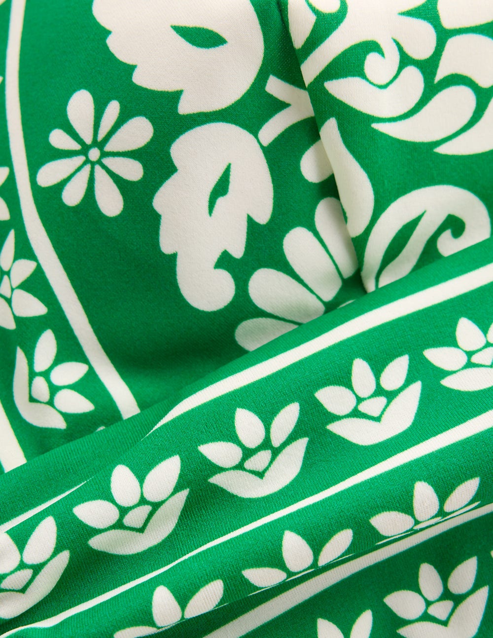 Mykonos Deep V Bikini Top-Rich emerald, ornate floret