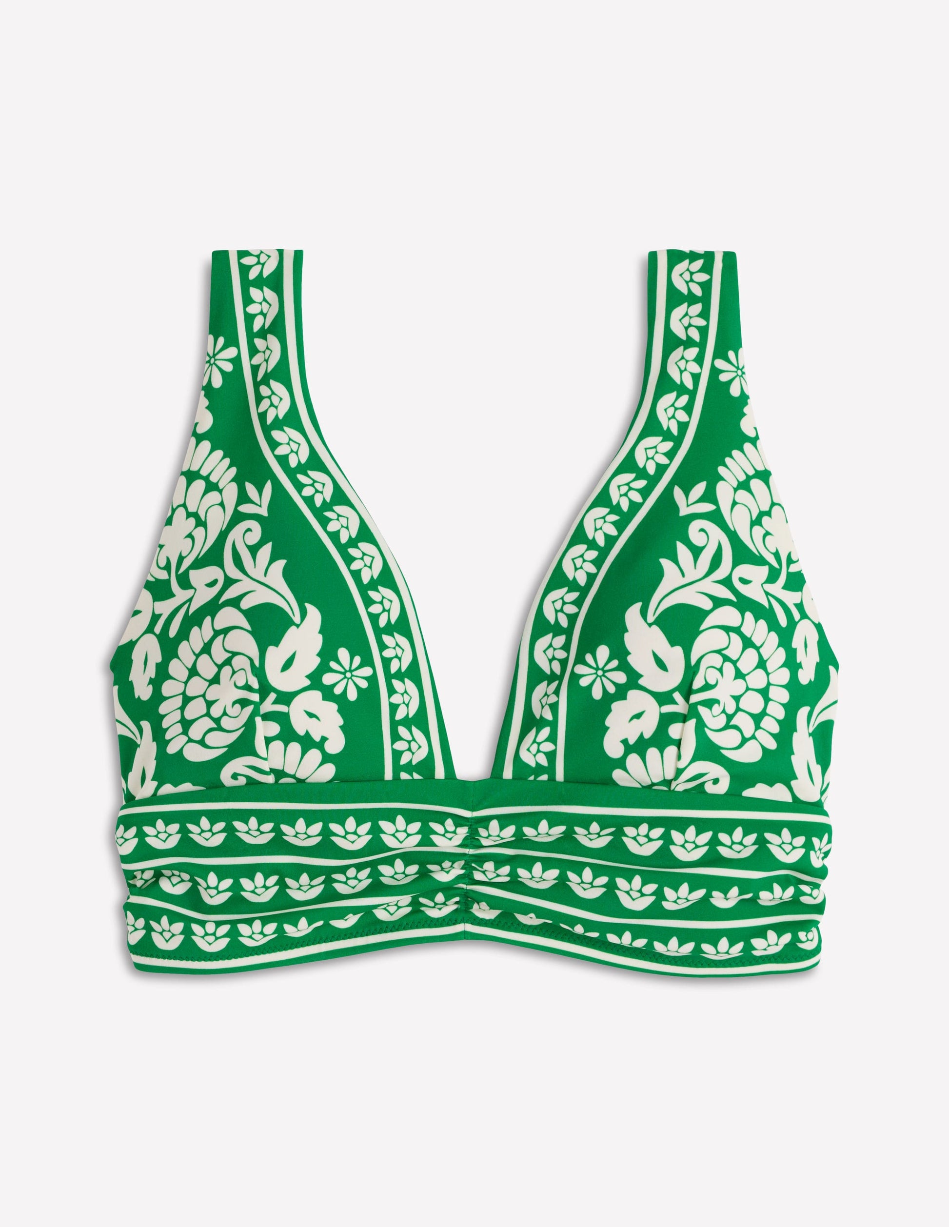 Mykonos Deep V Bikini Top-Rich emerald, ornate floret-7