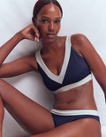 Campania Cross-back Bikini Top-Navy, Ivory Colourblock
