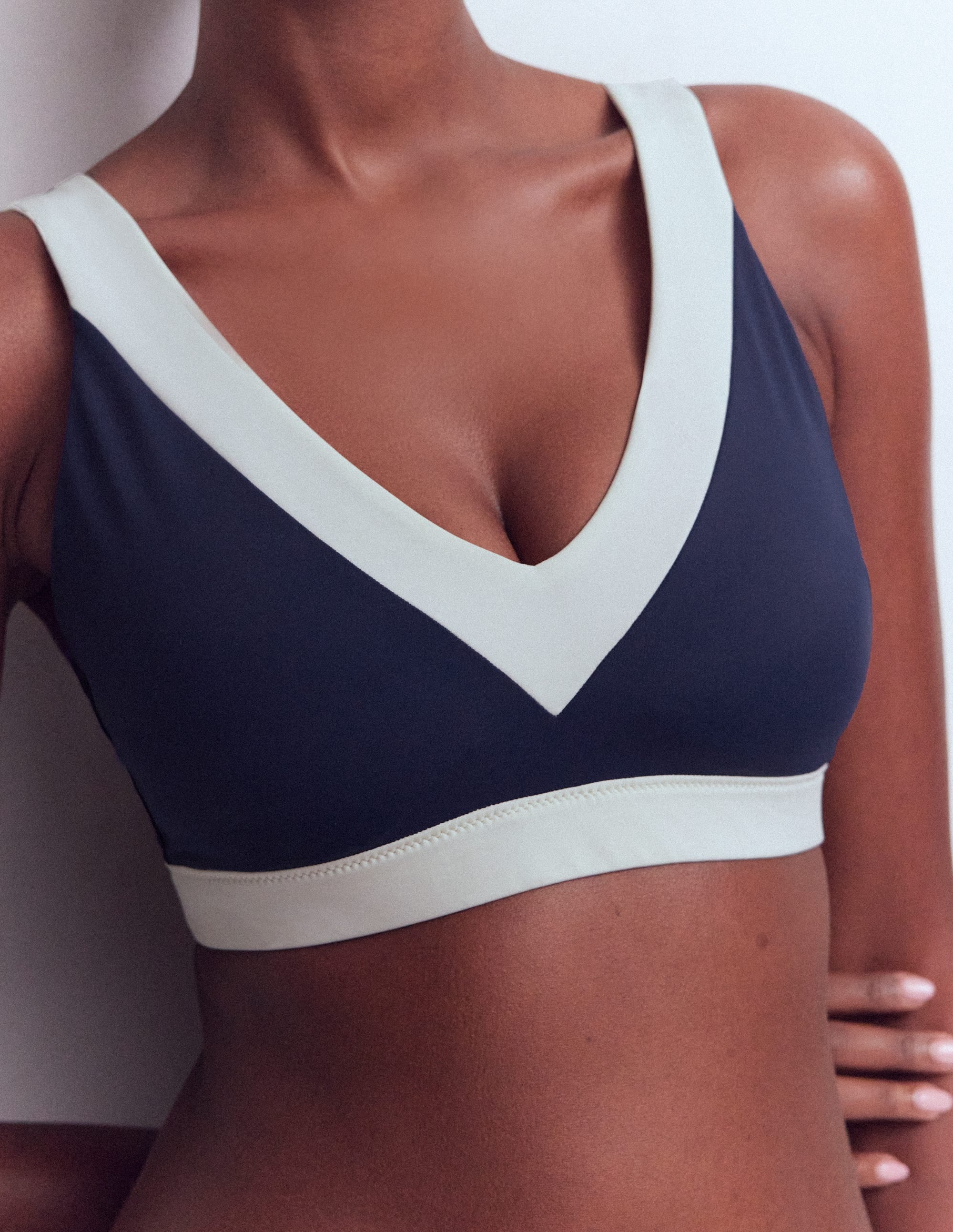 Campania Cross-back Bikini Top-Navy, Ivory Colourblock - Image 2